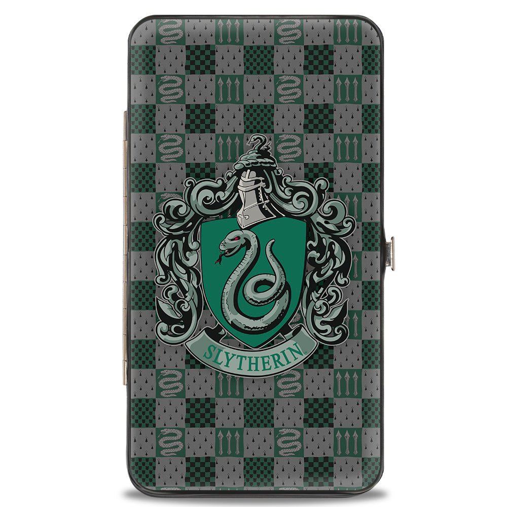 Hinged Wallet - Harry Potter SLYTHERIN Crest Heraldry Checkers Gray Greens Hinged Wallets Harry Potter