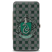 Hinged Wallet - Harry Potter SLYTHERIN Crest Heraldry Checkers Gray Greens Hinged Wallets Harry Potter