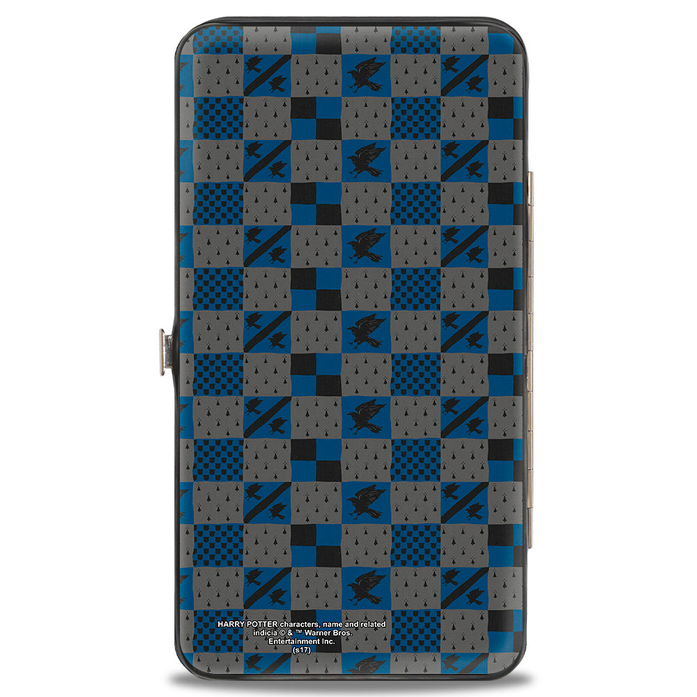 Hinged Wallet - Harry Potter RAVENCLAW Crest Heraldry Checkers Gray Blues Hinged Wallets Harry Potter