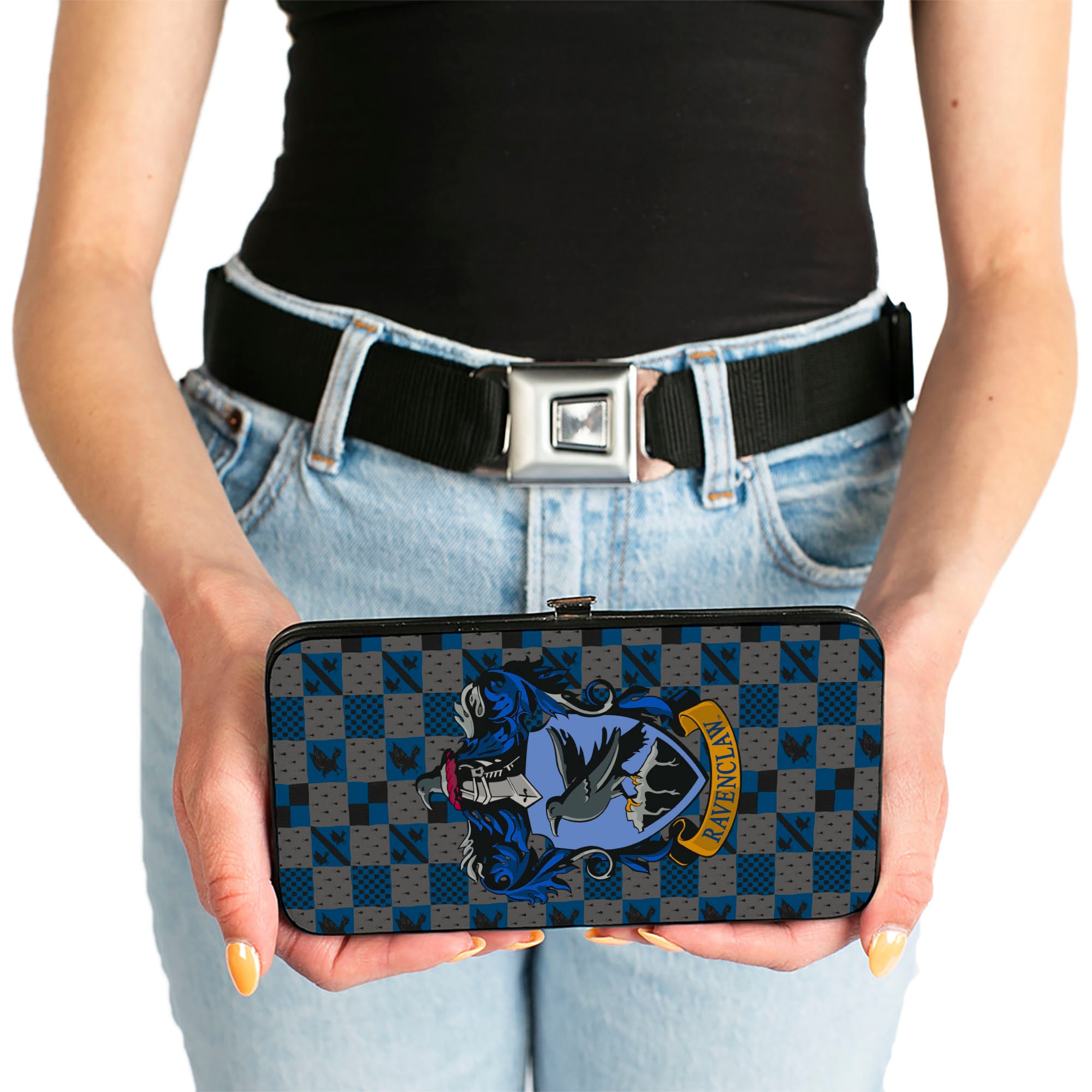 Hinged Wallet - Harry Potter RAVENCLAW Crest Heraldry Checkers Gray Blues Hinged Wallets Harry Potter