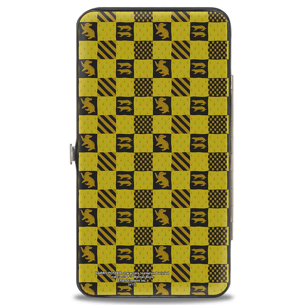 Hinged Wallet - Harry Potter HUFFLEPUFF Crest Heraldry Checkers Golds Black Hinged Wallets Harry Potter