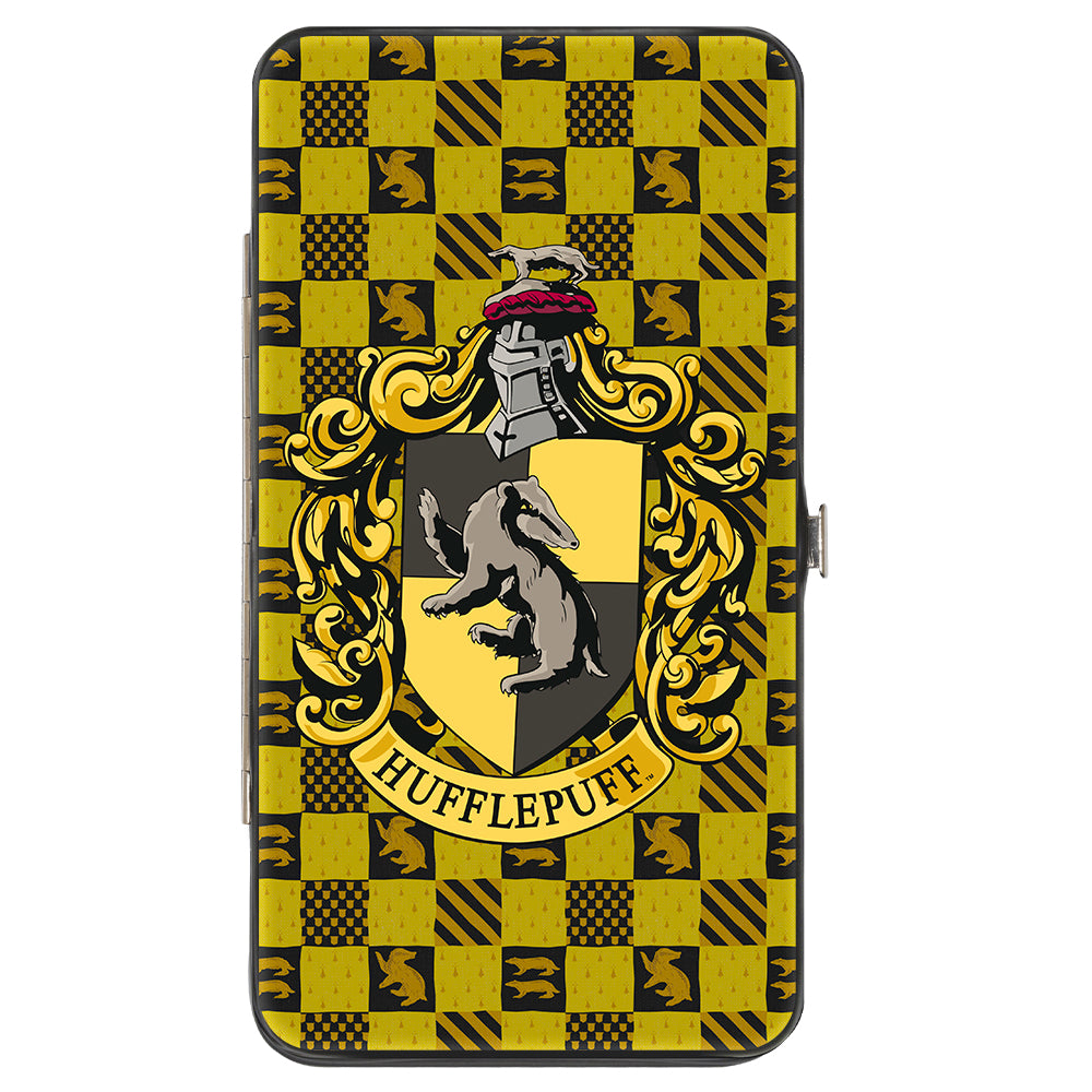 Hinged Wallet - Harry Potter HUFFLEPUFF Crest Heraldry Checkers Golds Black Hinged Wallets Harry Potter
