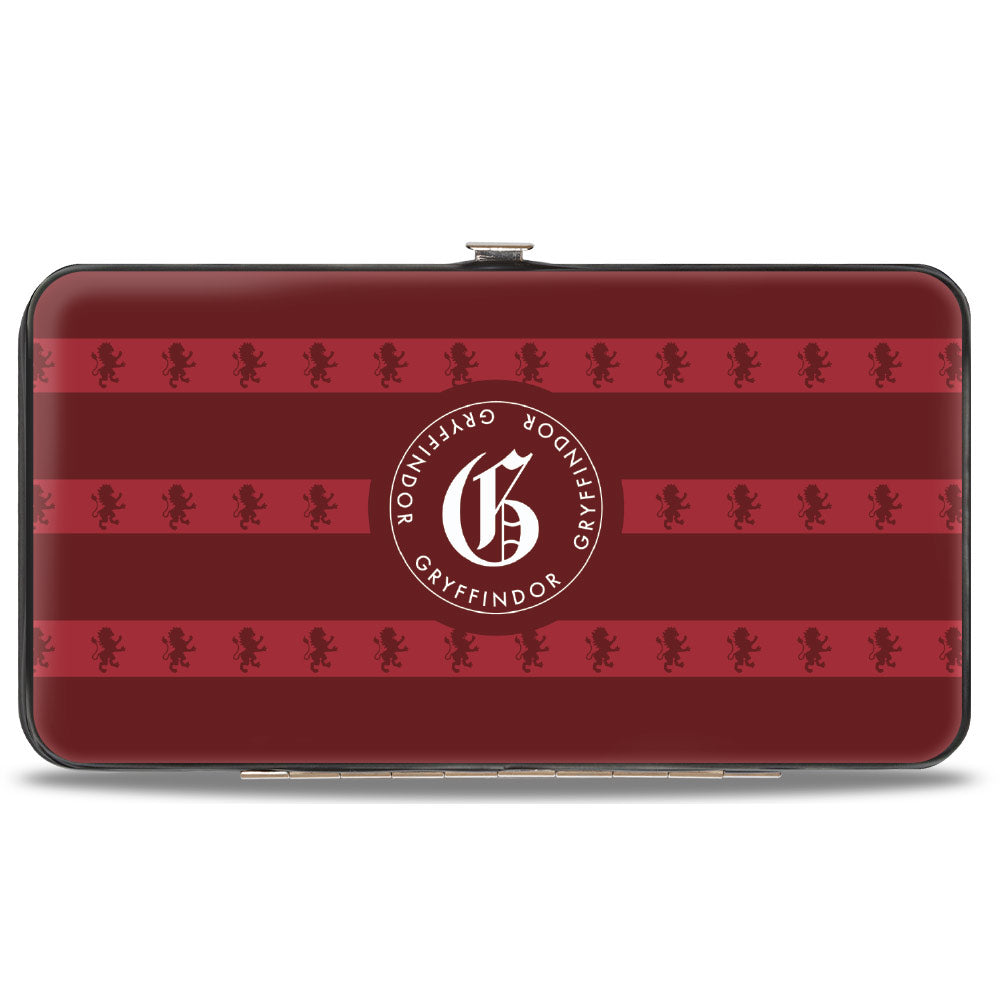Hinged Wallet - HOGWARTS ALUMNI GRYFFINDOR + Initial Monogram/Lion Icon Stripe Burgundy Reds/Golds/White Hinged Wallets Harry Potter