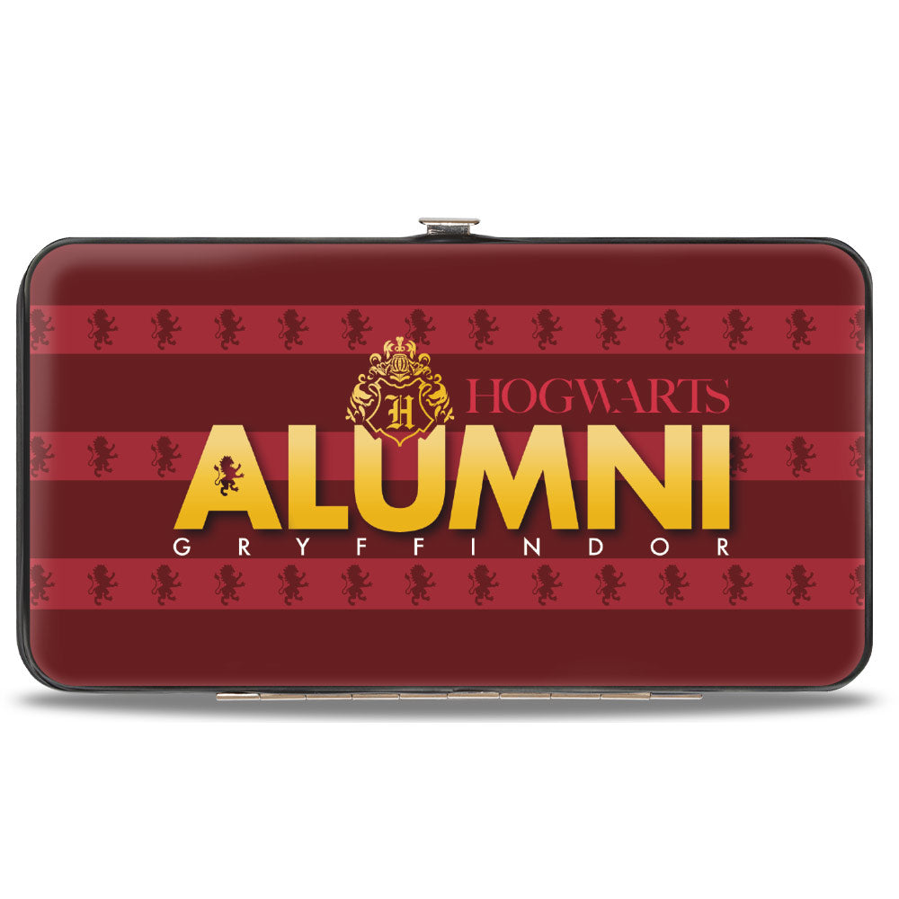 Hinged Wallet - HOGWARTS ALUMNI GRYFFINDOR + Initial Monogram/Lion Icon Stripe Burgundy Reds/Golds/White Hinged Wallets Harry Potter
