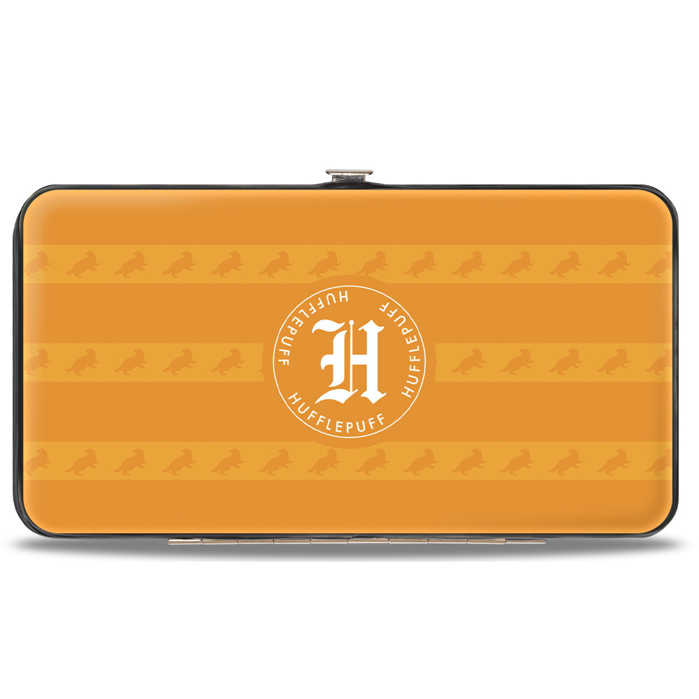 Hinged Wallet - HOGWARTS ALUMNI HUFFLEPUFF + Initial Monogram Badger Icon Stripe Golds White Grays Hinged Wallets Harry Potter