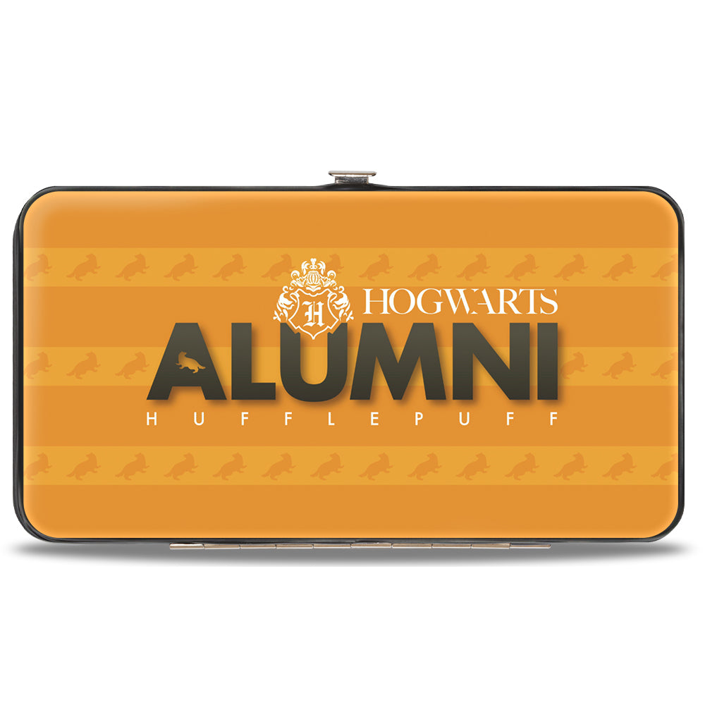 Hinged Wallet - HOGWARTS ALUMNI HUFFLEPUFF + Initial Monogram Badger Icon Stripe Golds White Grays Hinged Wallets Harry Potter