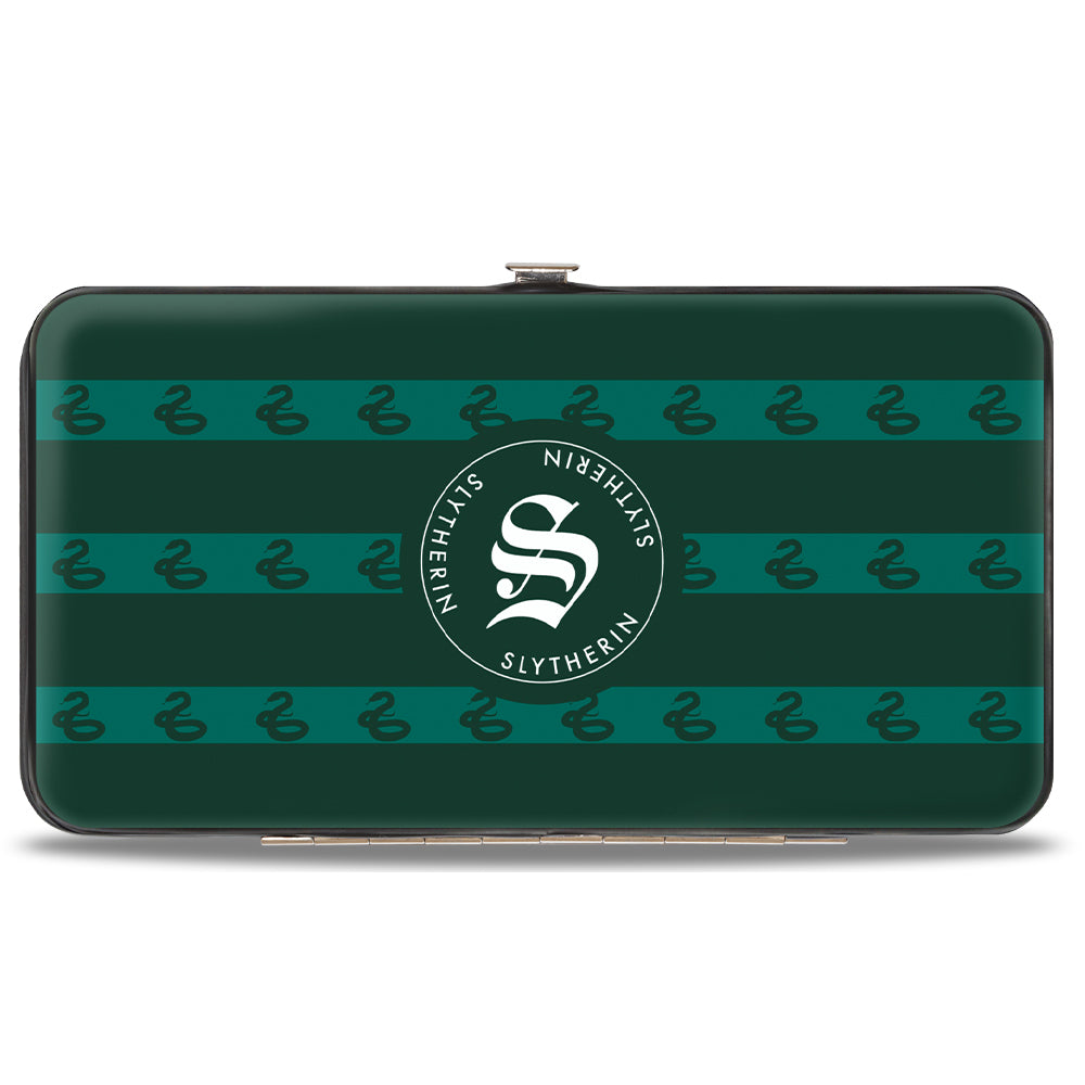 Hinged Wallet - HOGWARTS ALUMNI SLYTHERIN + Initial Monogram Snake Icon Stripe Greens White Grays Hinged Wallets Harry Potter