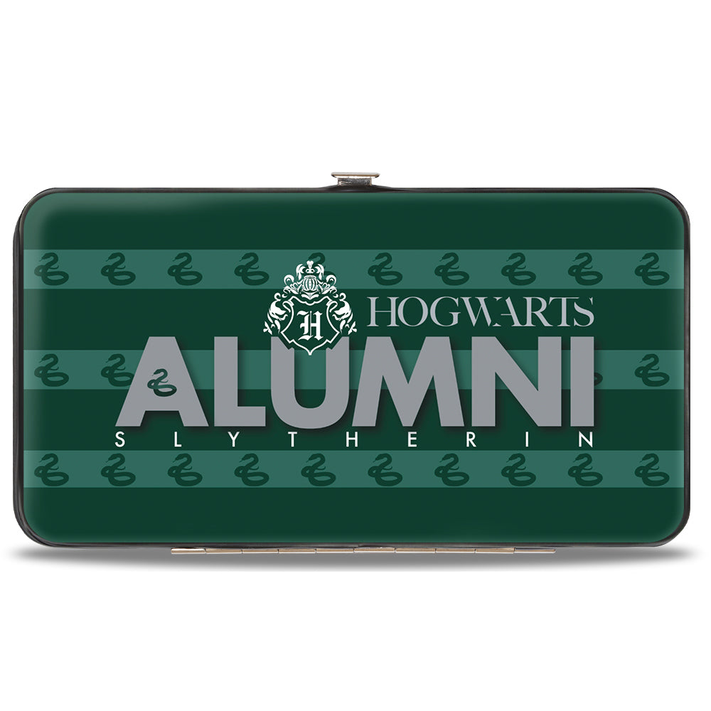 Hinged Wallet - HOGWARTS ALUMNI SLYTHERIN + Initial Monogram Snake Icon Stripe Greens White Grays Hinged Wallets Harry Potter