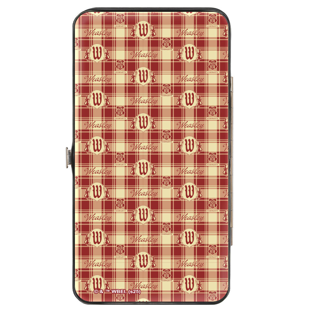Hinged Wallet - Harry Potter THE BURROW WEASLEY House Crest and Monogram Plaid Burgundy Hinged Wallets Harry Potter
