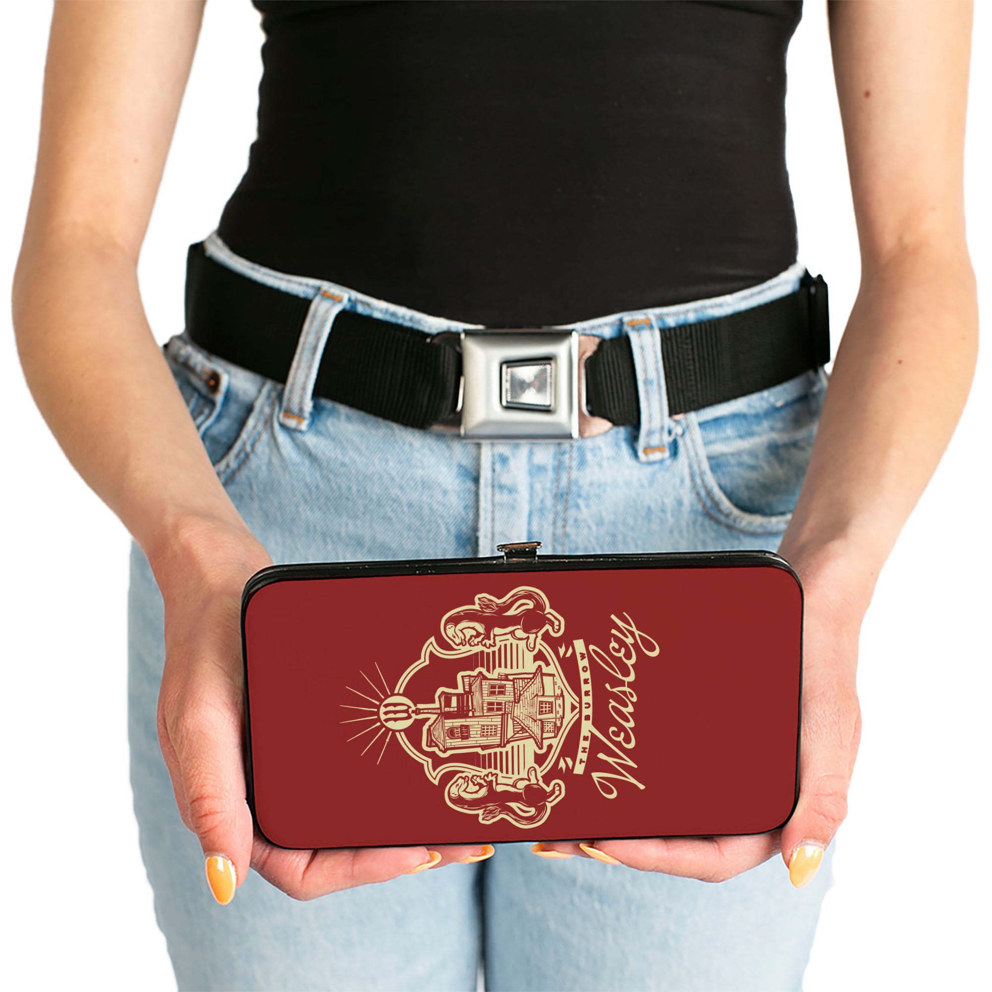Hinged Wallet - Harry Potter THE BURROW WEASLEY House Crest and Monogram Plaid Burgundy Hinged Wallets Harry Potter