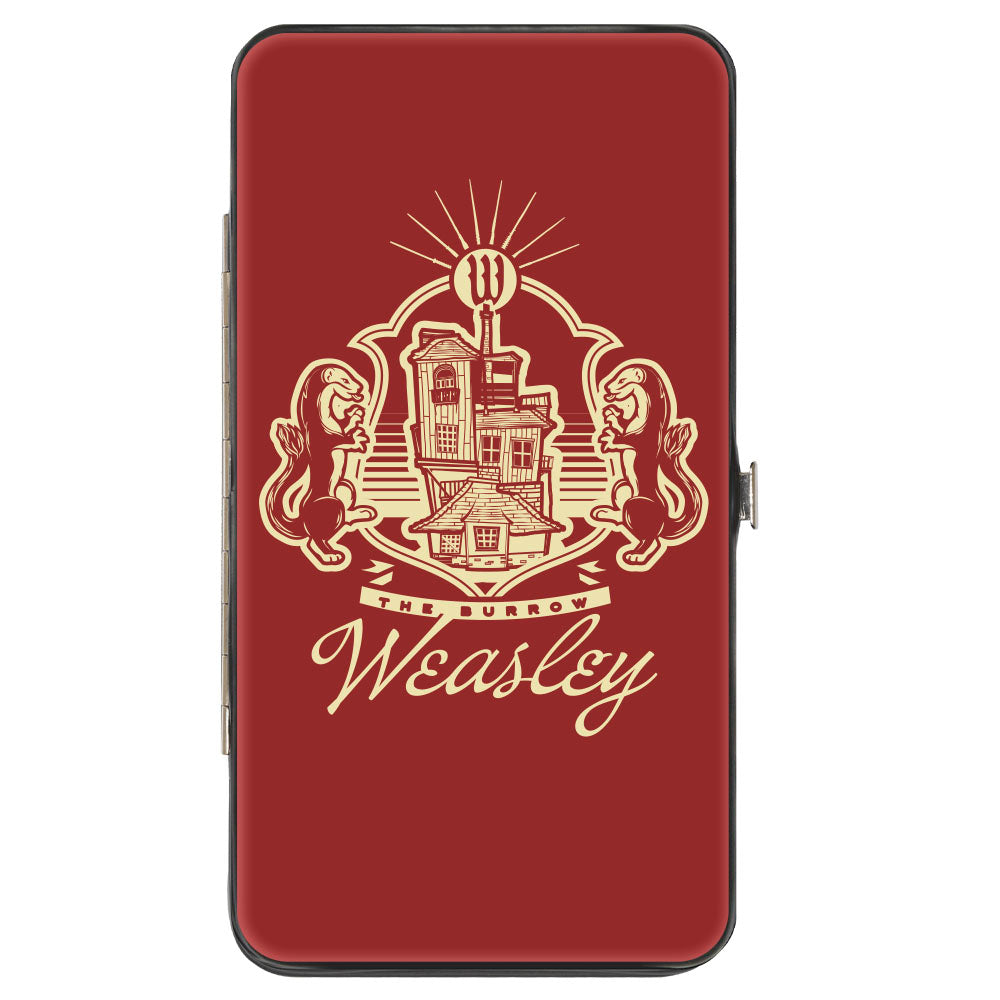 Hinged Wallet - Harry Potter THE BURROW WEASLEY House Crest and Monogram Plaid Burgundy Hinged Wallets Harry Potter