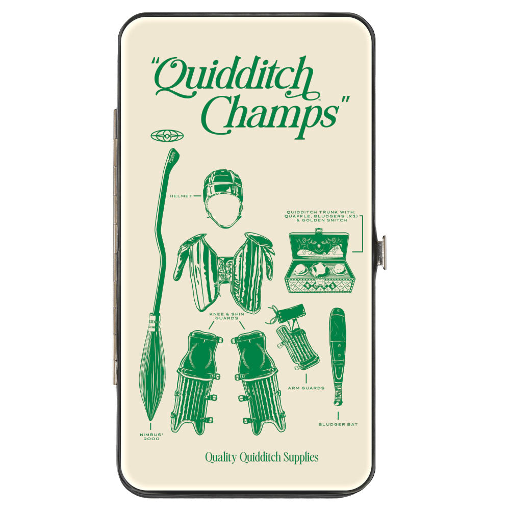 Hinged Wallet - Harry Potter QUIDDITCH CHAMPS Gear and Logos Collage Beige/Green Hinged Wallets Harry Potter