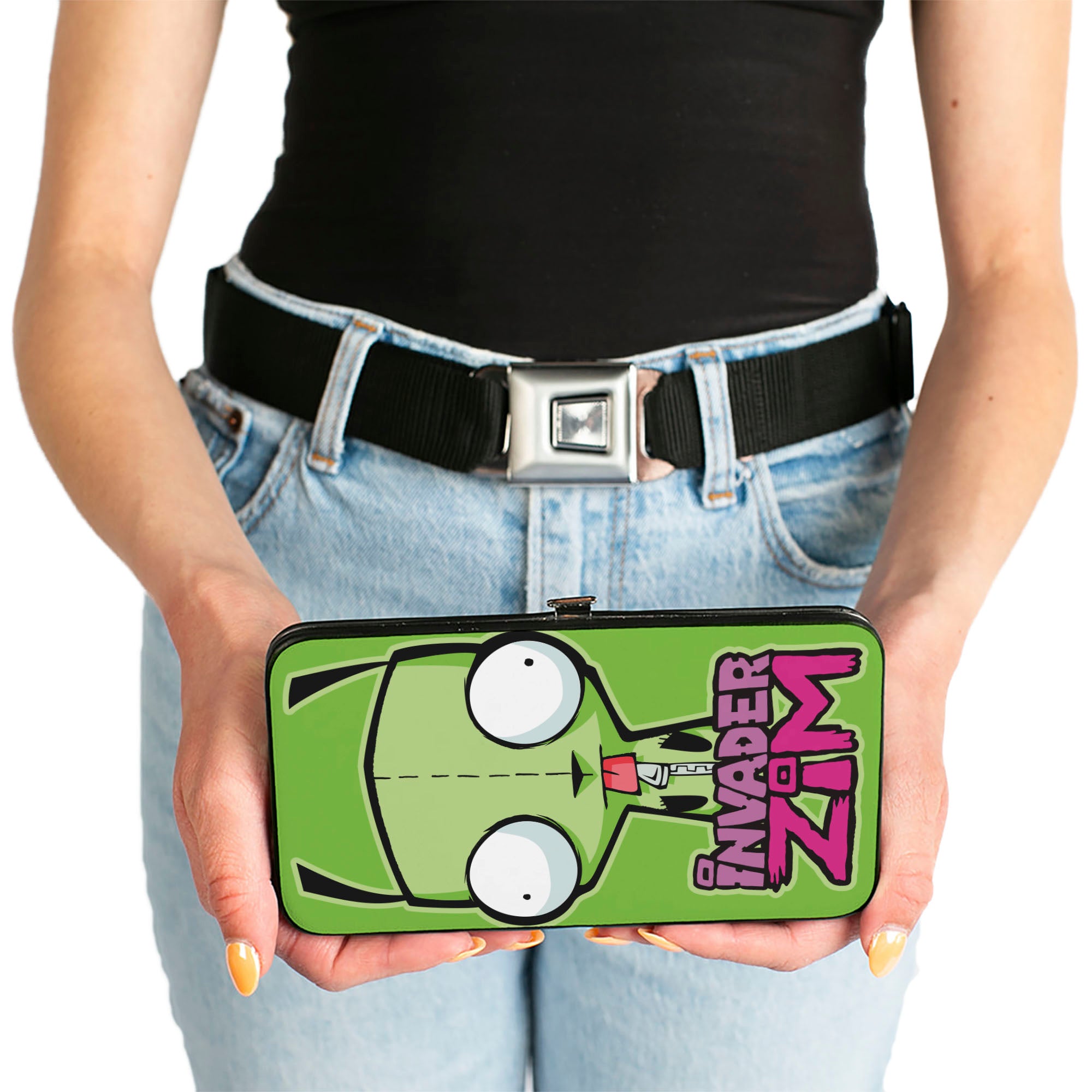 Hinged Wallet - INVADER ZIM GIR Pose and Title Logo + GIR and Costume Pose Green Hinged Wallets Invader Zim