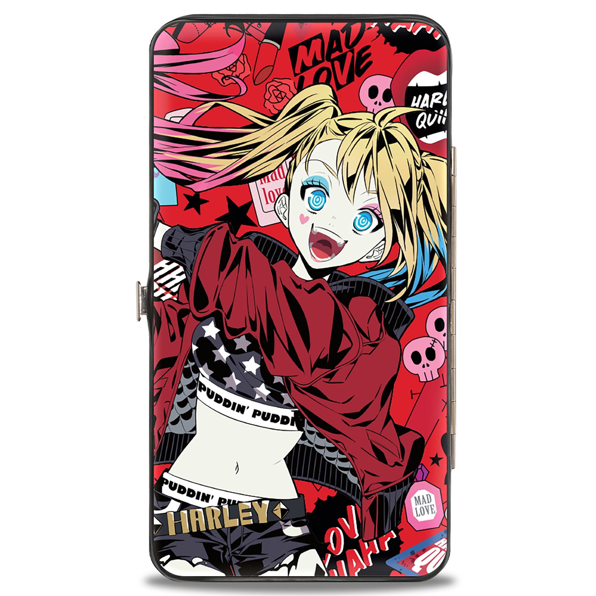 Hinged Wallet - Harley Quinn Pudding Anime Poses and Icons Collage Red/Black Hinged Wallets DC Comics