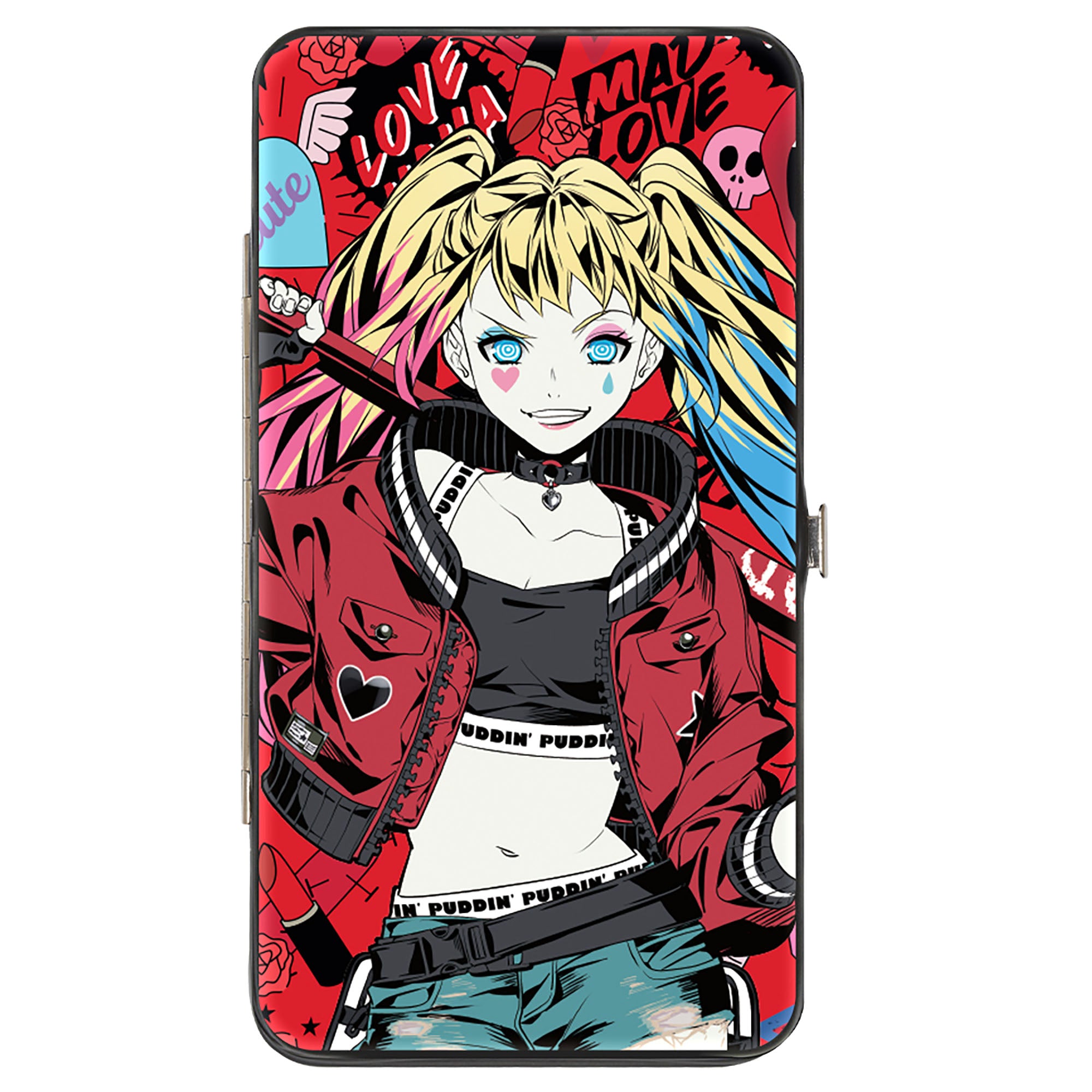 Hinged Wallet - Harley Quinn Pudding Anime Poses and Icons Collage Red/Black Hinged Wallets DC Comics