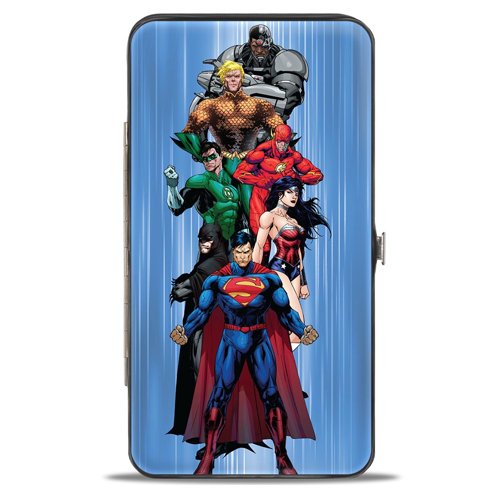 Hinged Wallet - The New 52 Justice League 7-Superhero Group Pose Streak Blues Hinged Wallets DC Comics