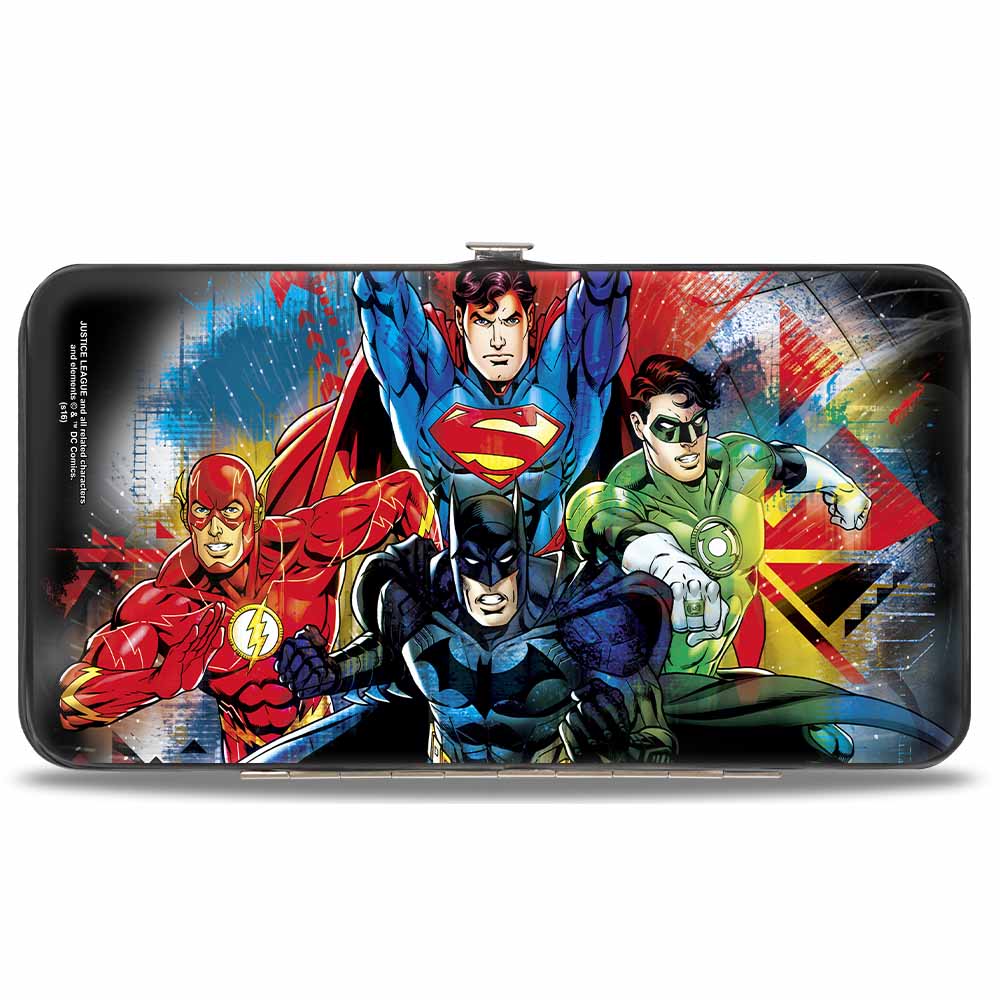 Hinged Wallet - Justice League 4-Superhero C U Group Pose Splatter Black Multi Color Hinged Wallets DC Comics