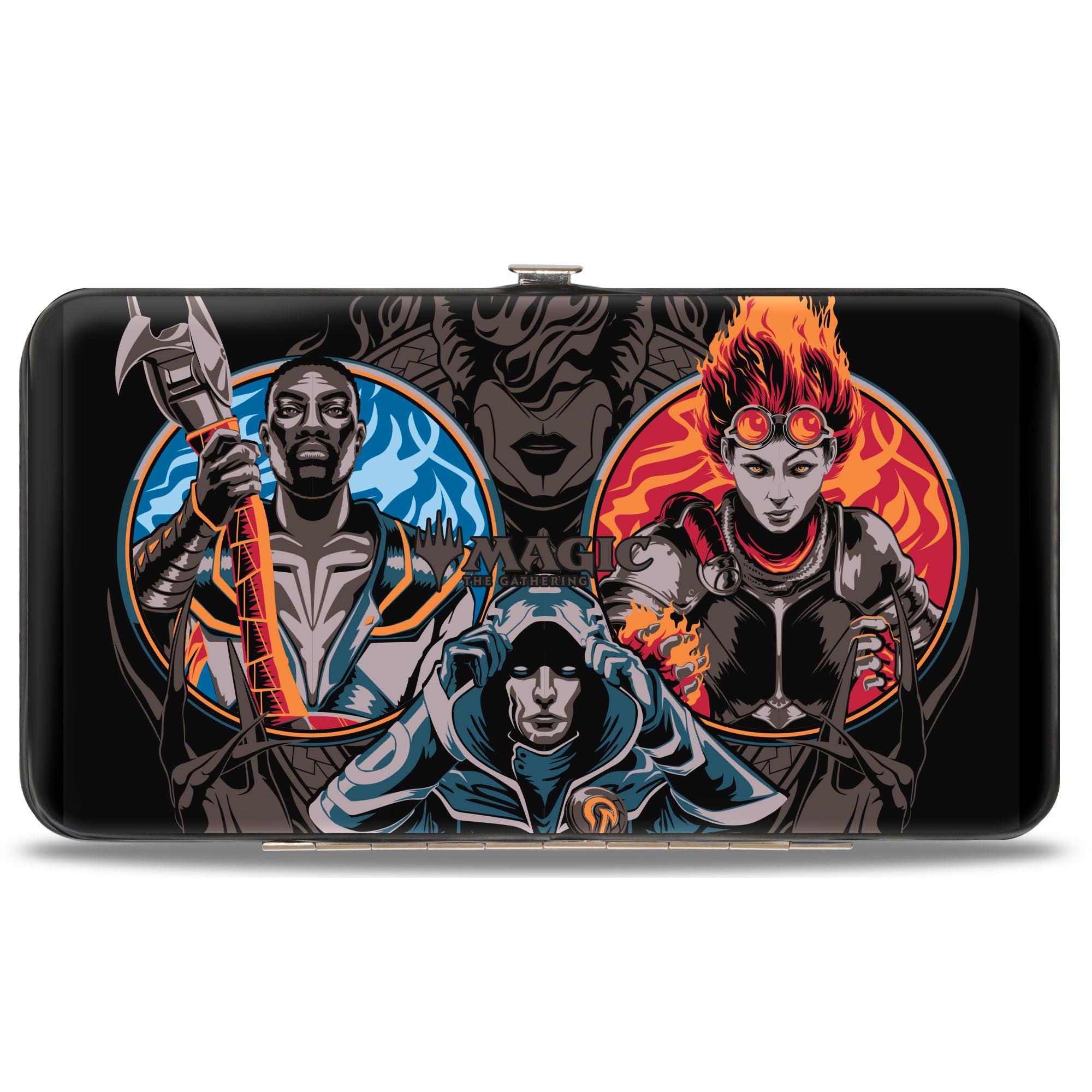 Hinged Wallet - MAGIC THE GATHERING Three Planeswalker Poses and Title Logo Black/Grays/Multi Color Hinged Wallets Magic: The Gathering