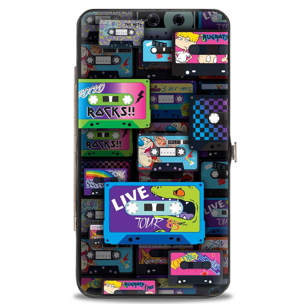 Hinged Wallet - Nick 90's Rewind Mash Up Cassette Tapes Collage Black Hinged Wallets Nick 90s