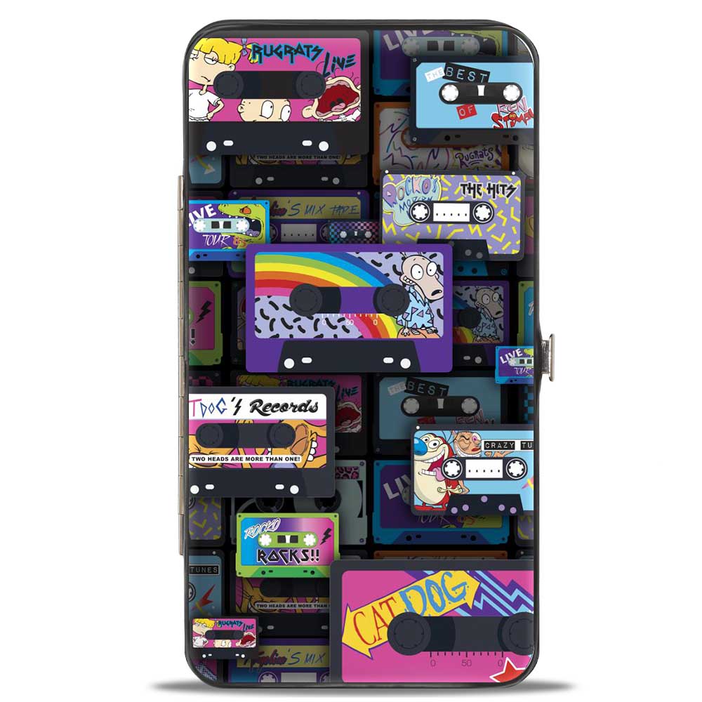 Hinged Wallet - Nick 90's Rewind Mash Up Cassette Tapes Collage Black Hinged Wallets Nick 90s