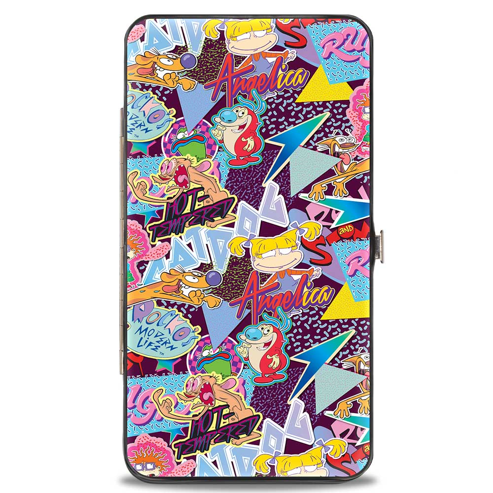 Hinged Wallet - Nick 90's Logos 7-Show Characters Purple Multi Color Hinged Wallets Nick 90s