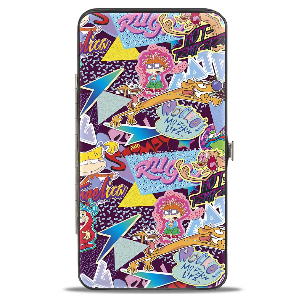 Hinged Wallet - Nick 90's Logos 7-Show Characters Purple Multi Color Hinged Wallets Nick 90s