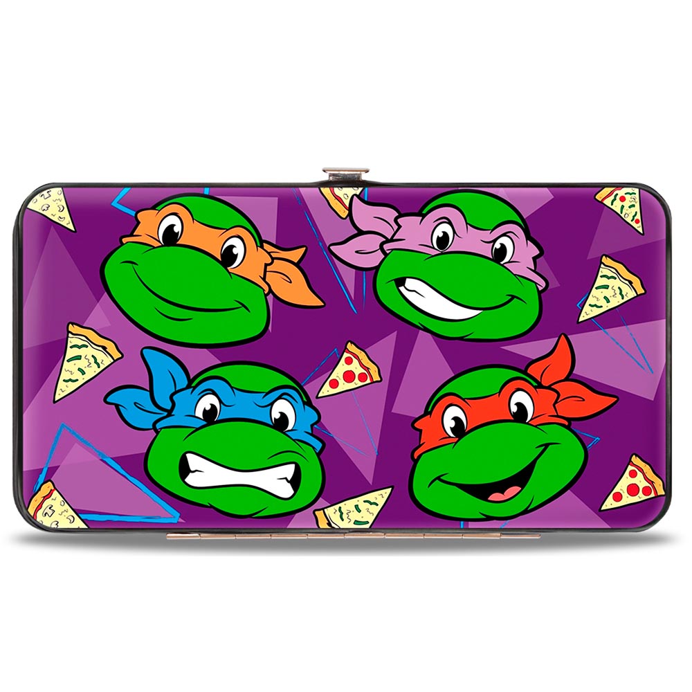 Hinged Wallet - Classic Teenage Mutant Ninja Turtles Faces + I "PIZZA-HEART" TMNT Purple Triangles Pizza Hinged Wallets Teenage Mutant Ninja Turtles