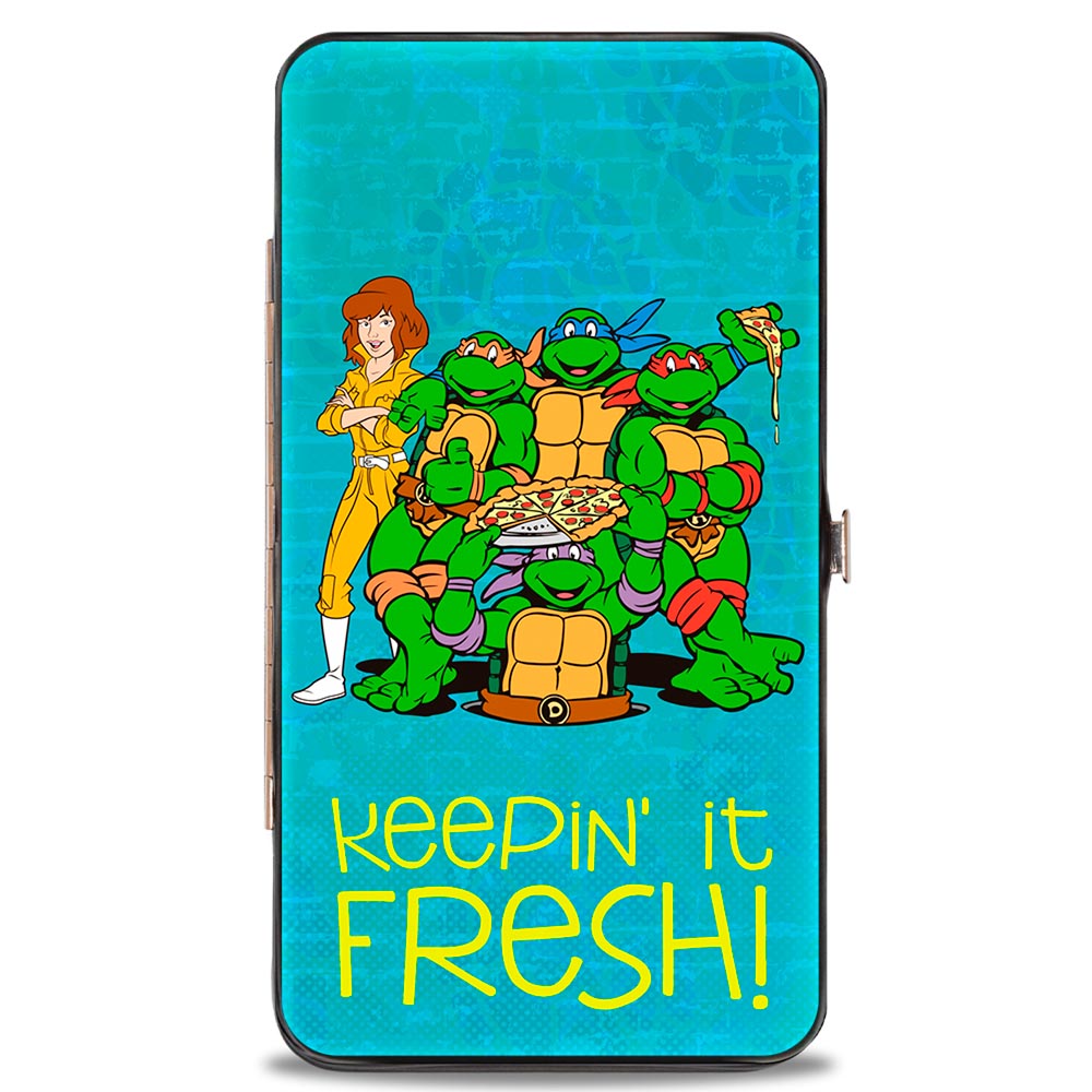 Hinged Wallet - Classic Teenage Mutant Ninja Turtles April & Group KEEPIN' IT FRESH + Logo Blues Hinged Wallets Teenage Mutant Ninja Turtles