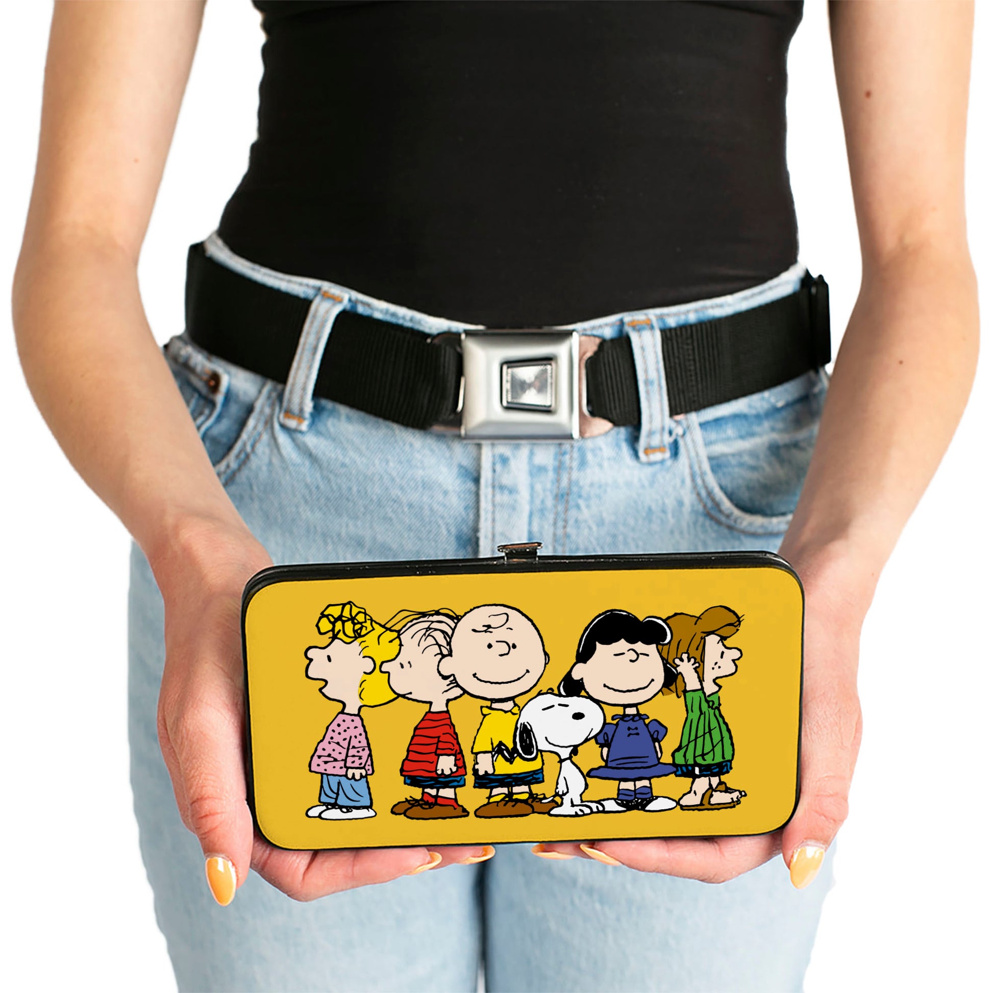 Hinged Wallet - Peanuts Gang Close-Up Group Pose Golden Yellow Hinged Wallets Peanuts