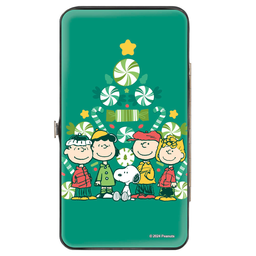 Hinged Wallet - Peanuts Holiday Christmas Tree Group Pose Greens Hinged Wallets Peanuts