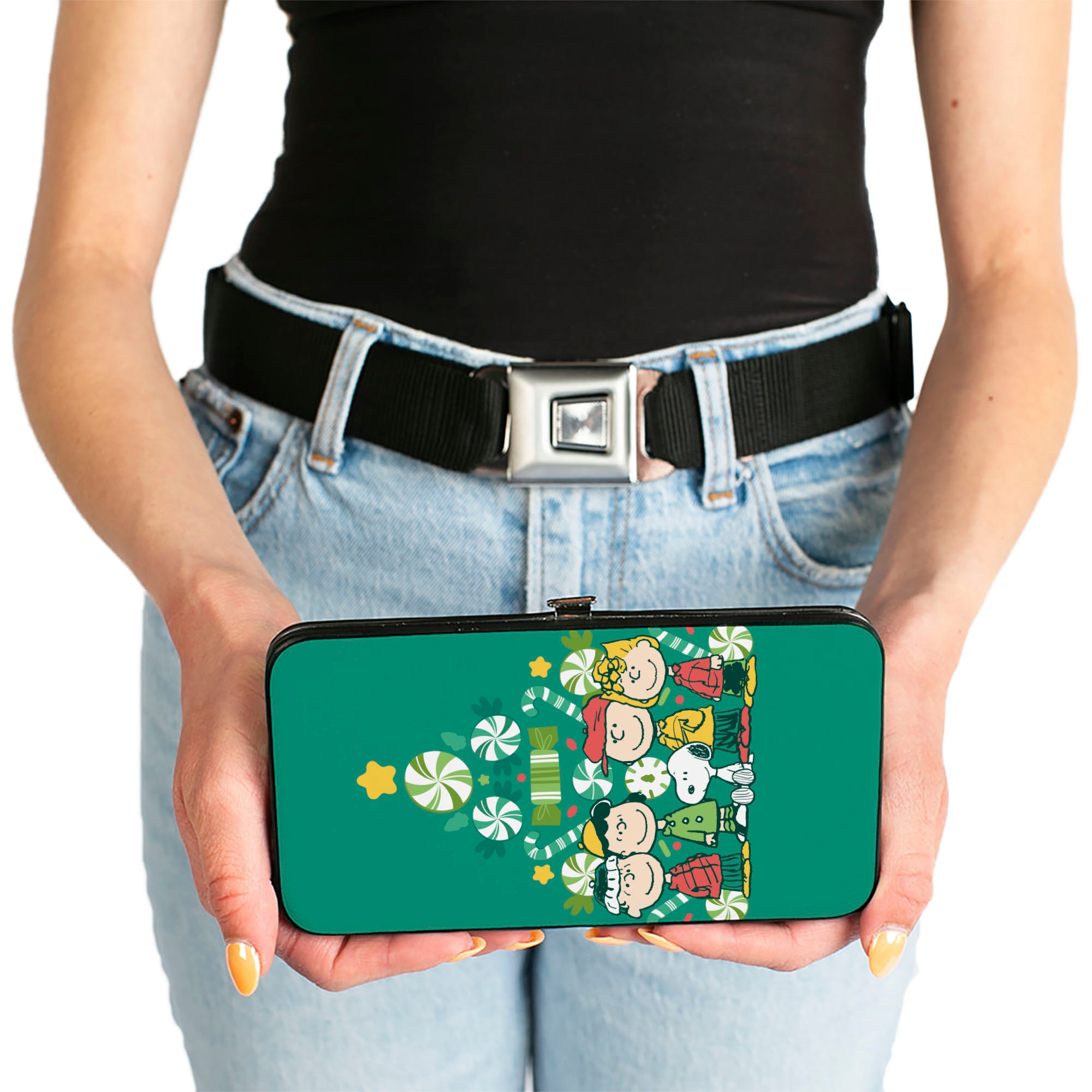 Hinged Wallet - Peanuts Holiday Christmas Tree Group Pose Greens Hinged Wallets Peanuts