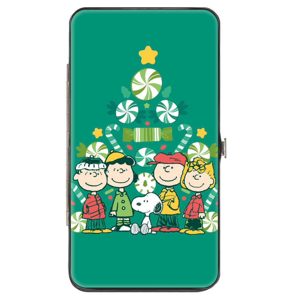 Hinged Wallet - Peanuts Holiday Christmas Tree Group Pose Greens Hinged Wallets Peanuts