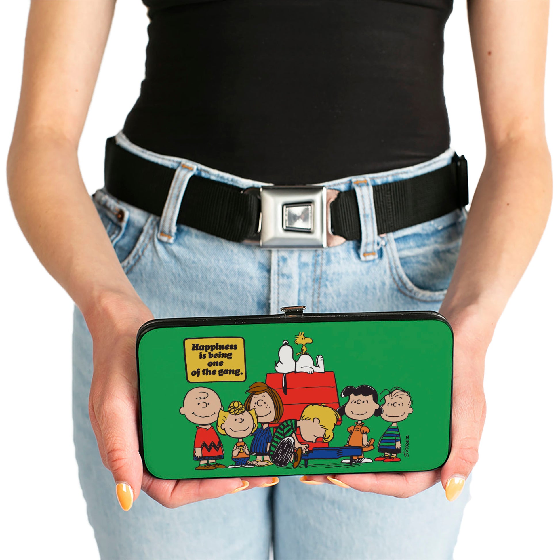 Hinged Wallet - Peanuts Gang HAPINESS IS BEING ONE OF THE GANG Group Pose Green Hinged Wallets Peanuts