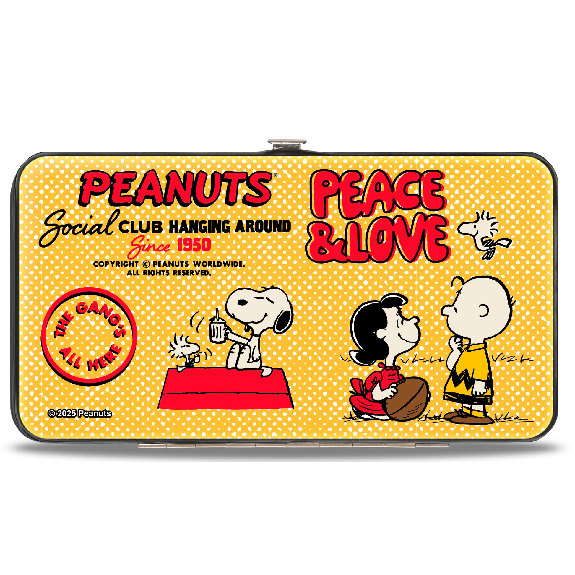 Hinged Wallet - PEANUTS SOCIAL CLUB PEACE & LOVE Scenes Yellow/Red Hinged Wallets Peanuts