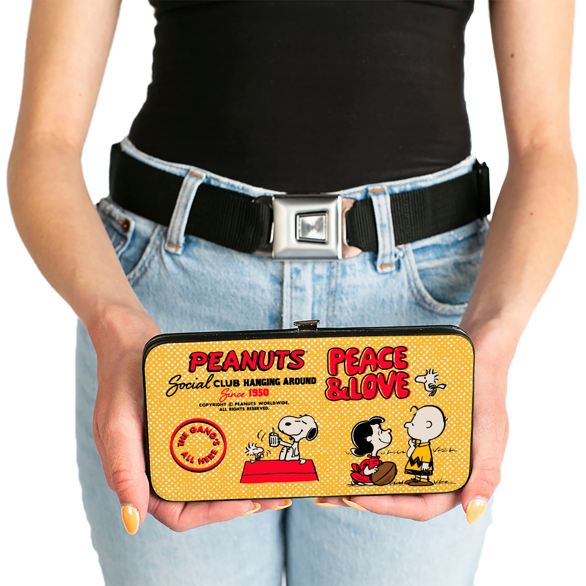 Hinged Wallet - PEANUTS SOCIAL CLUB PEACE & LOVE Scenes Yellow/Red Hinged Wallets Peanuts