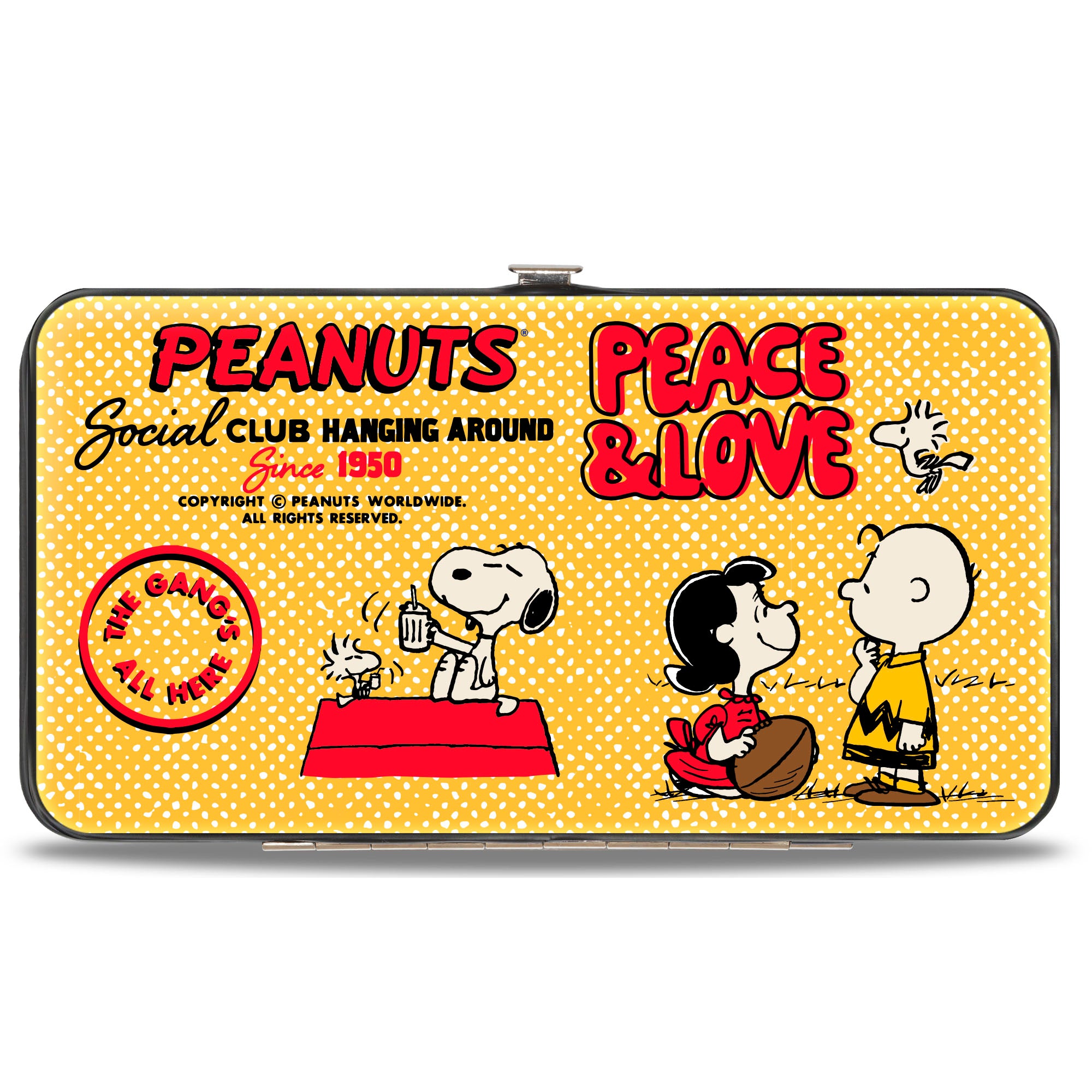 Hinged Wallet - PEANUTS SOCIAL CLUB PEACE & LOVE Scenes Yellow/Red Hinged Wallets Peanuts