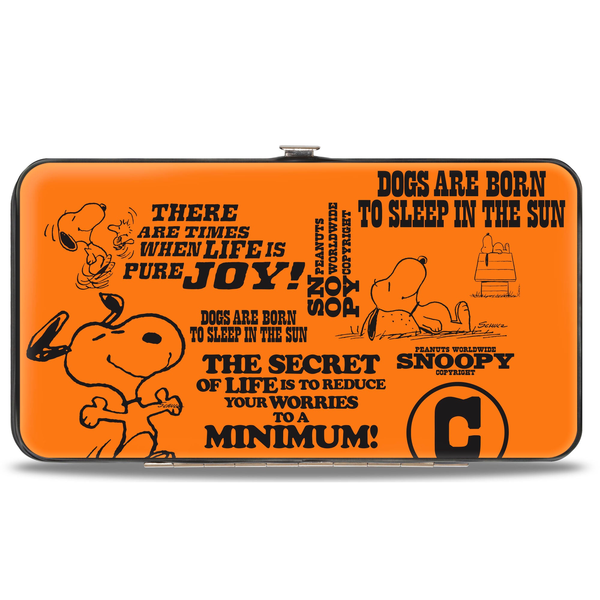 Hinged Wallet - Snoopy Poses and Quotes Collage Orange/Black Hinged Wallets Peanuts