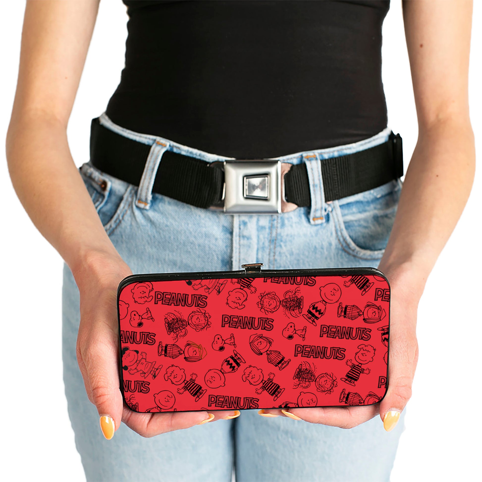 Hinged Wallet - PEANUTS Gang Six Character and Title Logo Collage Red/Black Hinged Wallets Peanuts