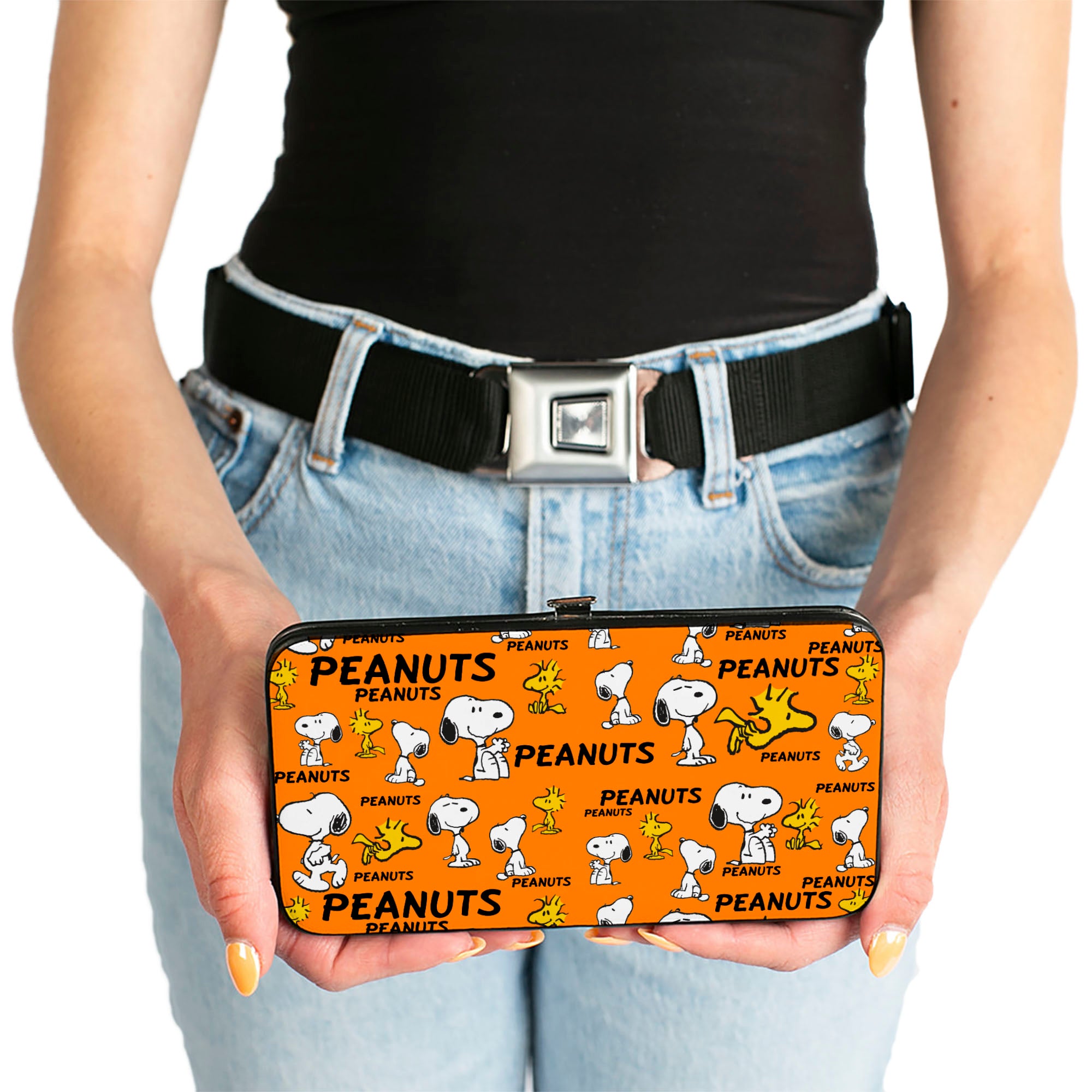 Hinged Wallet - PEANUTS Snoopy and Woodstock Poses Collage Orange Hinged Wallets Peanuts