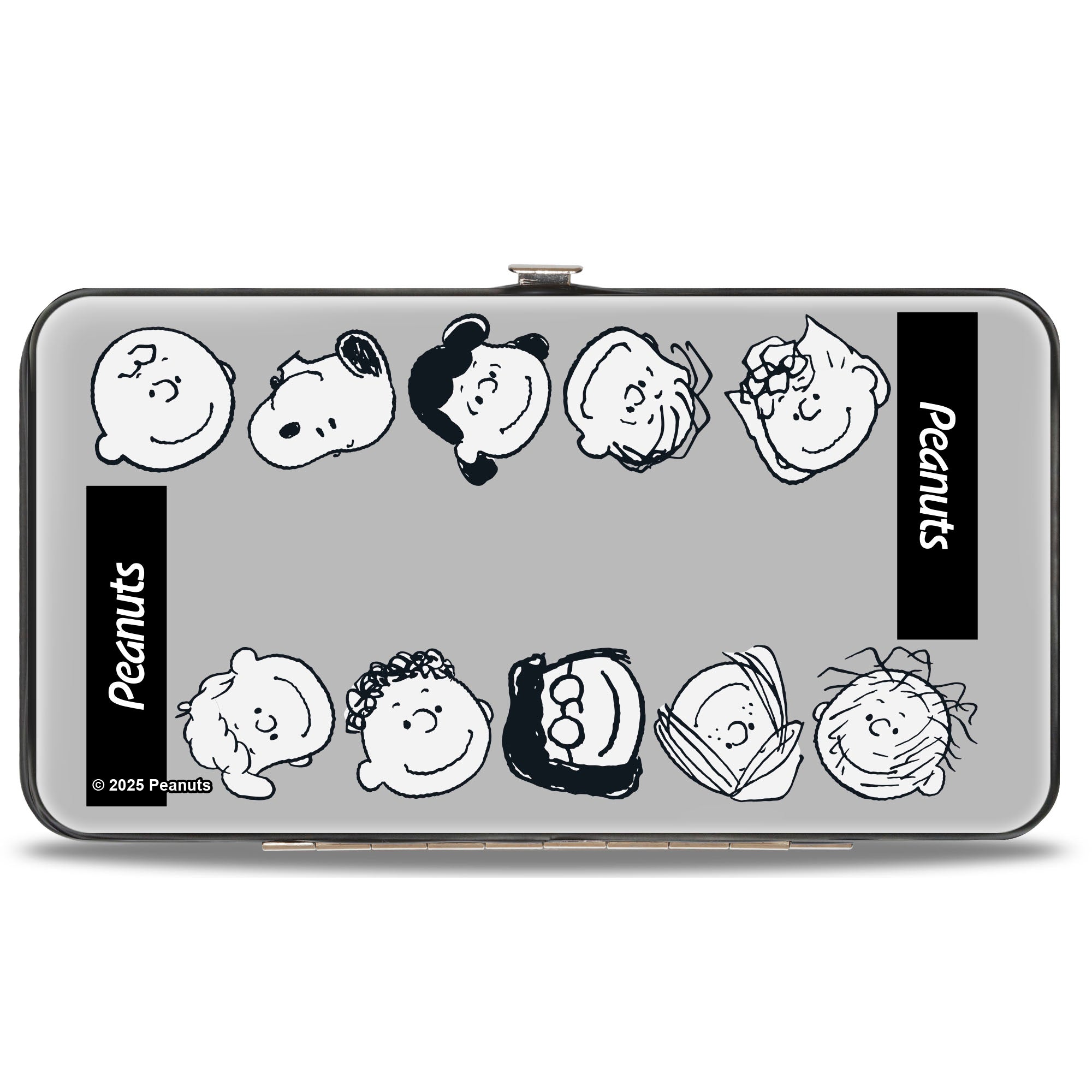 Hinged Wallet - Peanuts Gang Ten Character Faces Gray/Black/White Hinged Wallets Peanuts