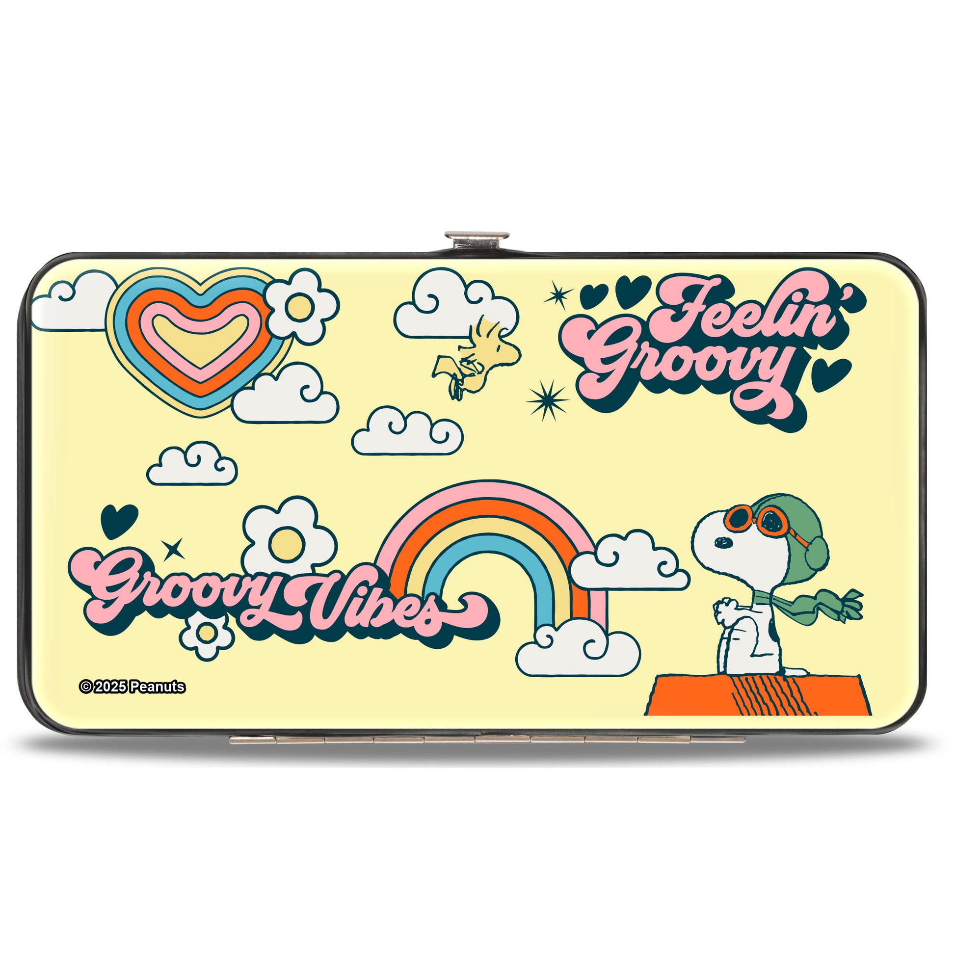 Hinged Wallet - Peanuts Snoopy Flying Ace and Woodstock GROOVY Quotes Collage Yellow Hinged Wallets Peanuts