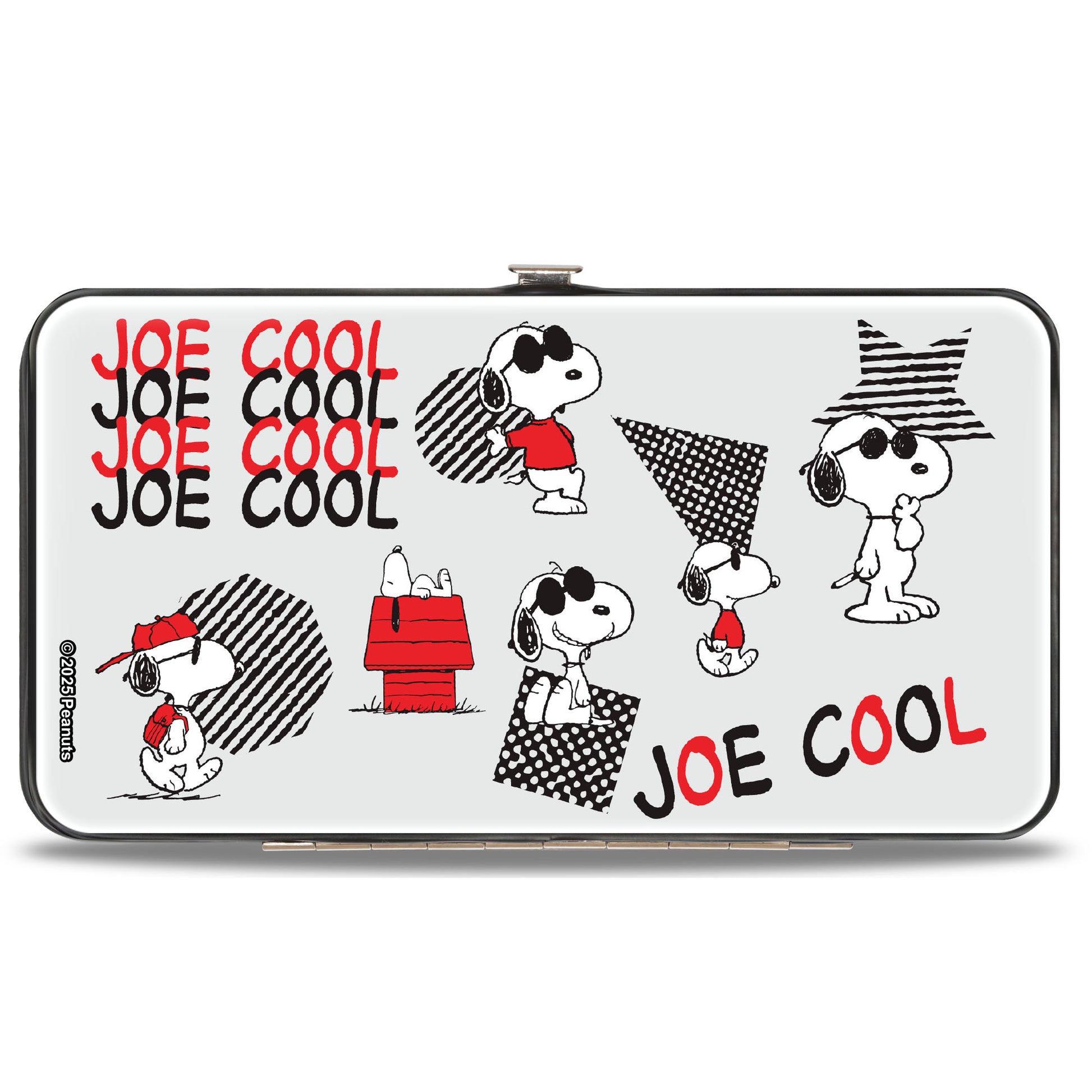 Hinged Wallet - Peanuts JOE COOL Snoopy Poses and Text Gray/Black/Red/White Hinged Wallets Peanuts