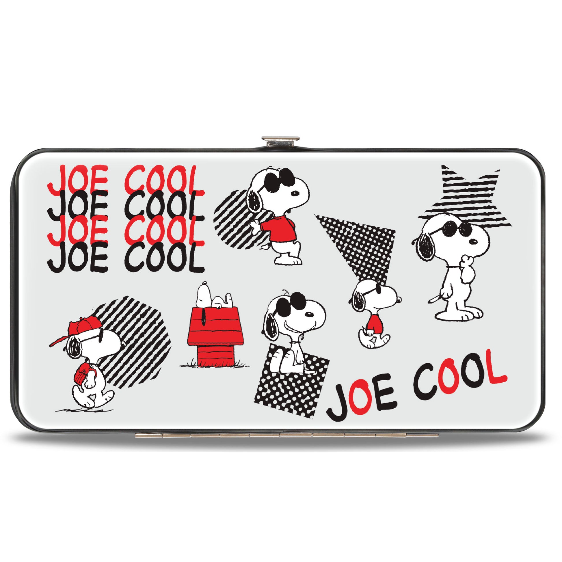 Hinged Wallet - Peanuts JOE COOL Snoopy Poses and Text Gray/Black/Red/White Hinged Wallets Peanuts