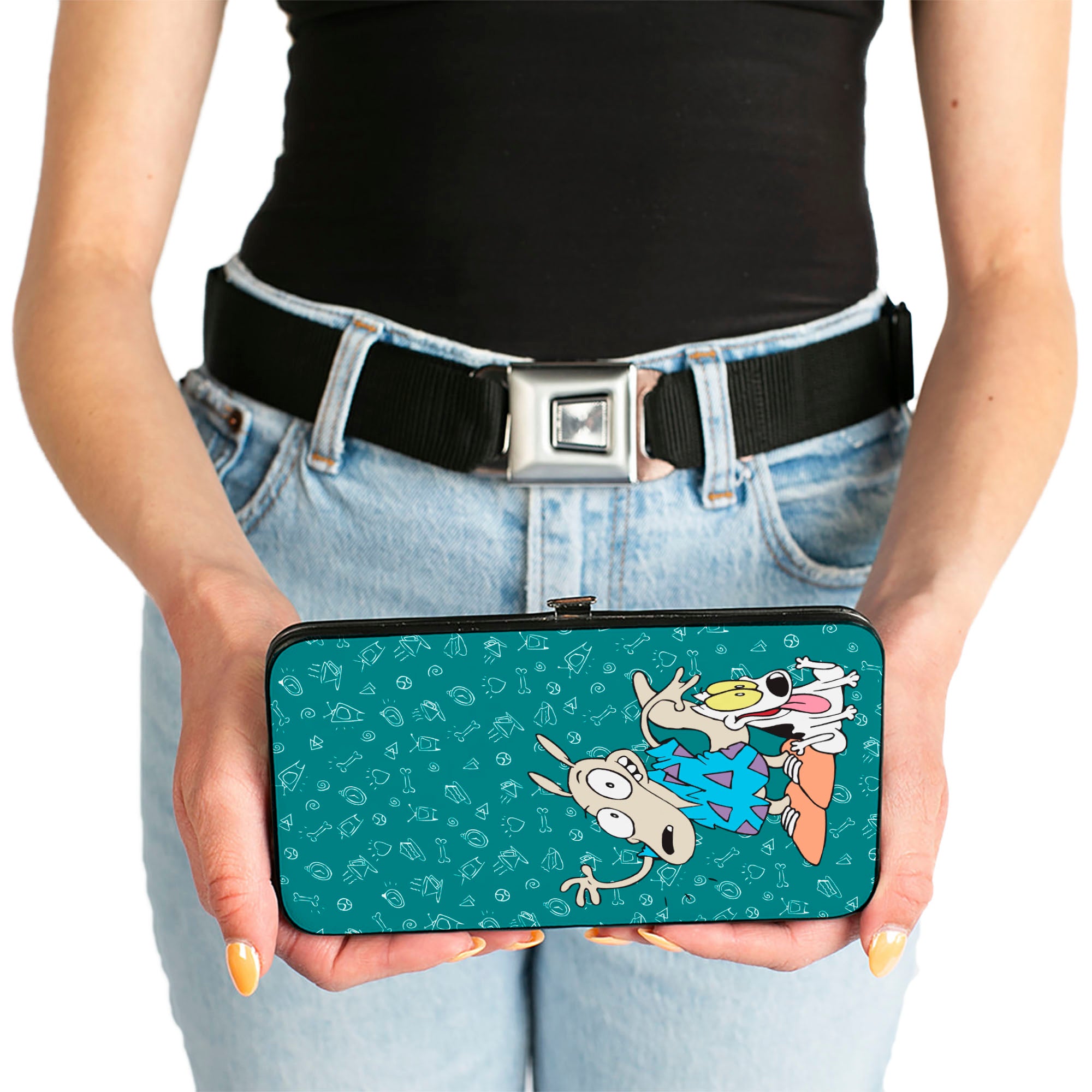 Hinged Wallet - Rocko's Modern Life Rocko & Spunky Pose + Logo Turquoise White Hinged Wallets Ren and Stimpy