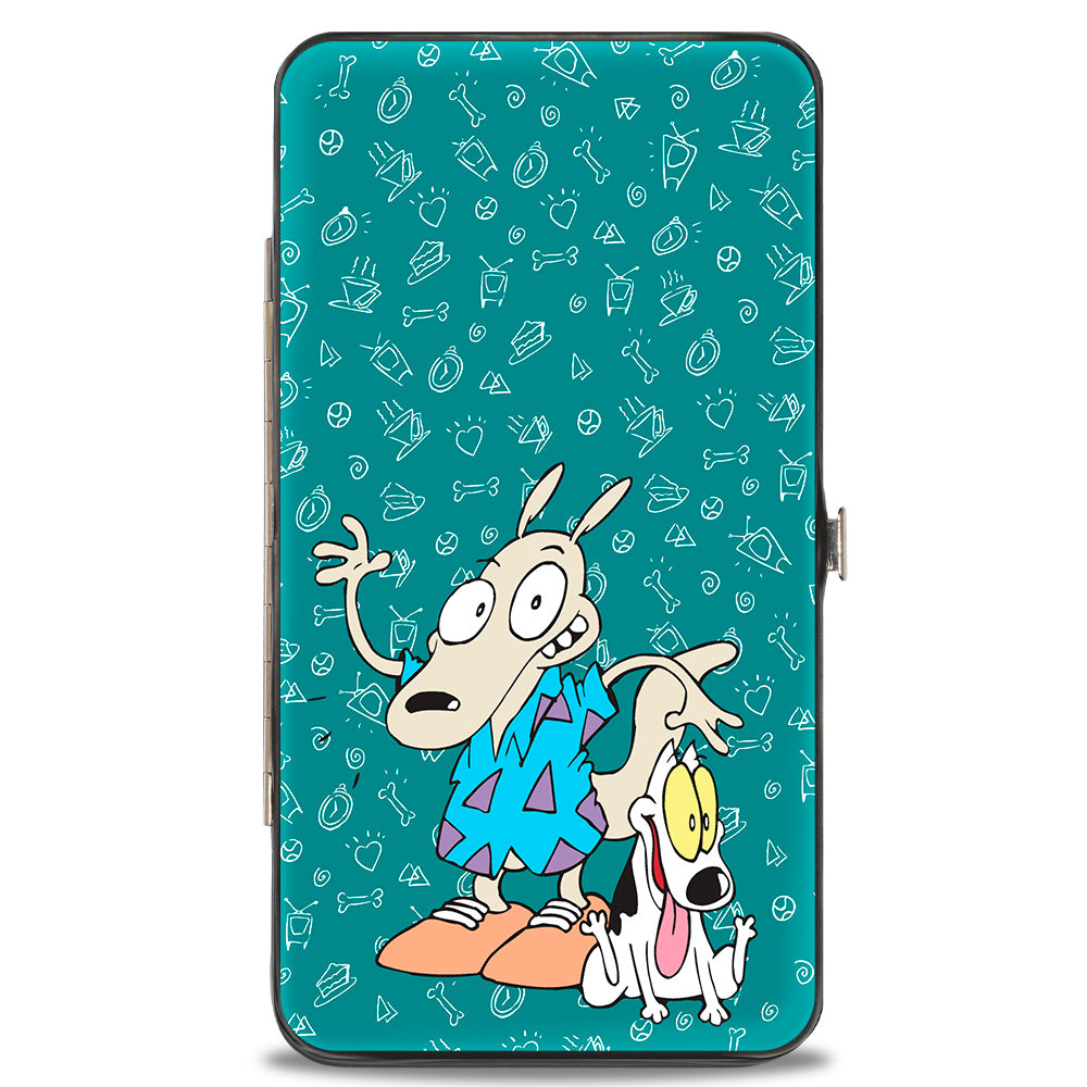 Hinged Wallet - Rocko's Modern Life Rocko & Spunky Pose + Logo Turquoise White Hinged Wallets Ren and Stimpy