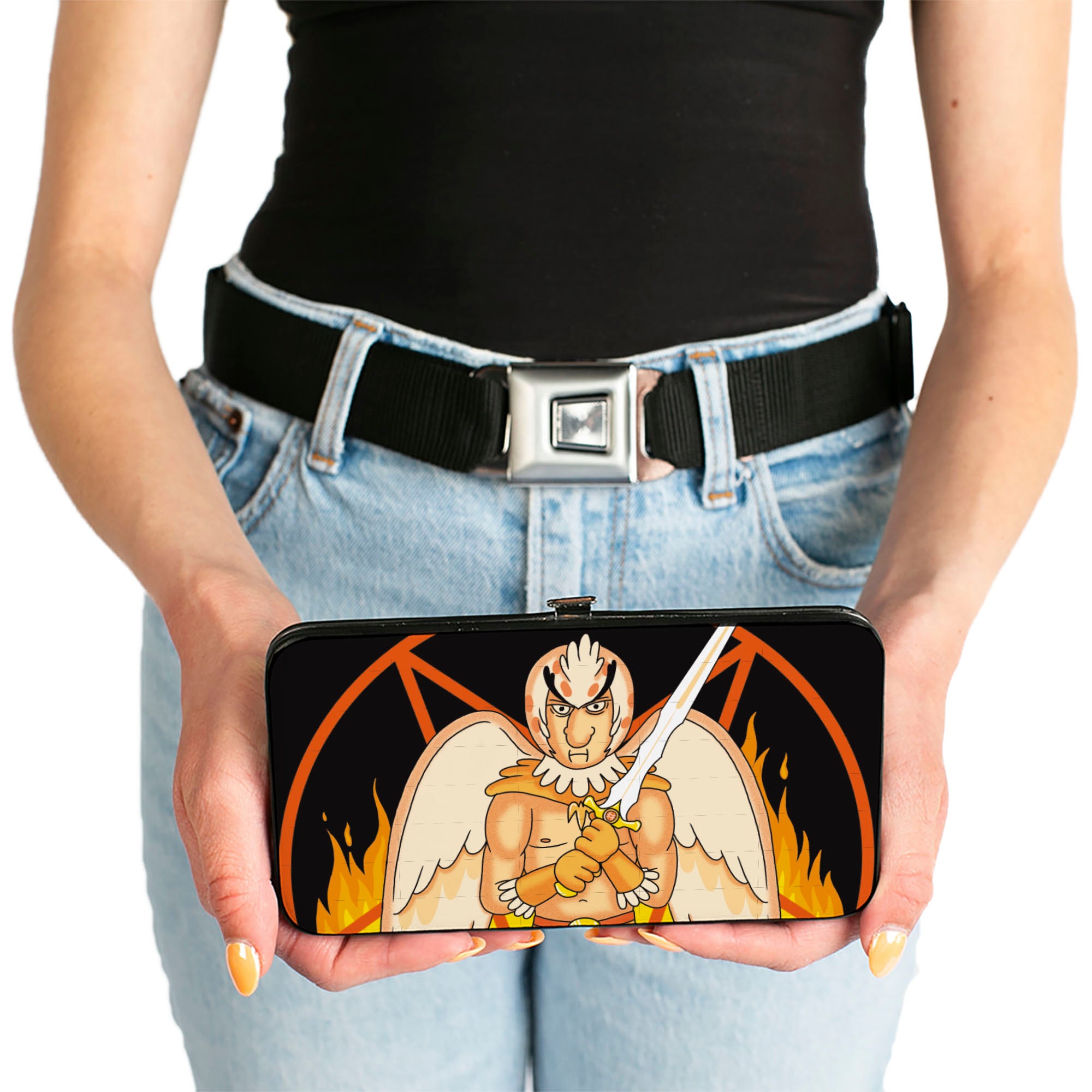 Hinged Wallet - Rick and Morty BIRD PERSON Pentagram Fire Pose Black/Reds Hinged Wallets Rick and Morty