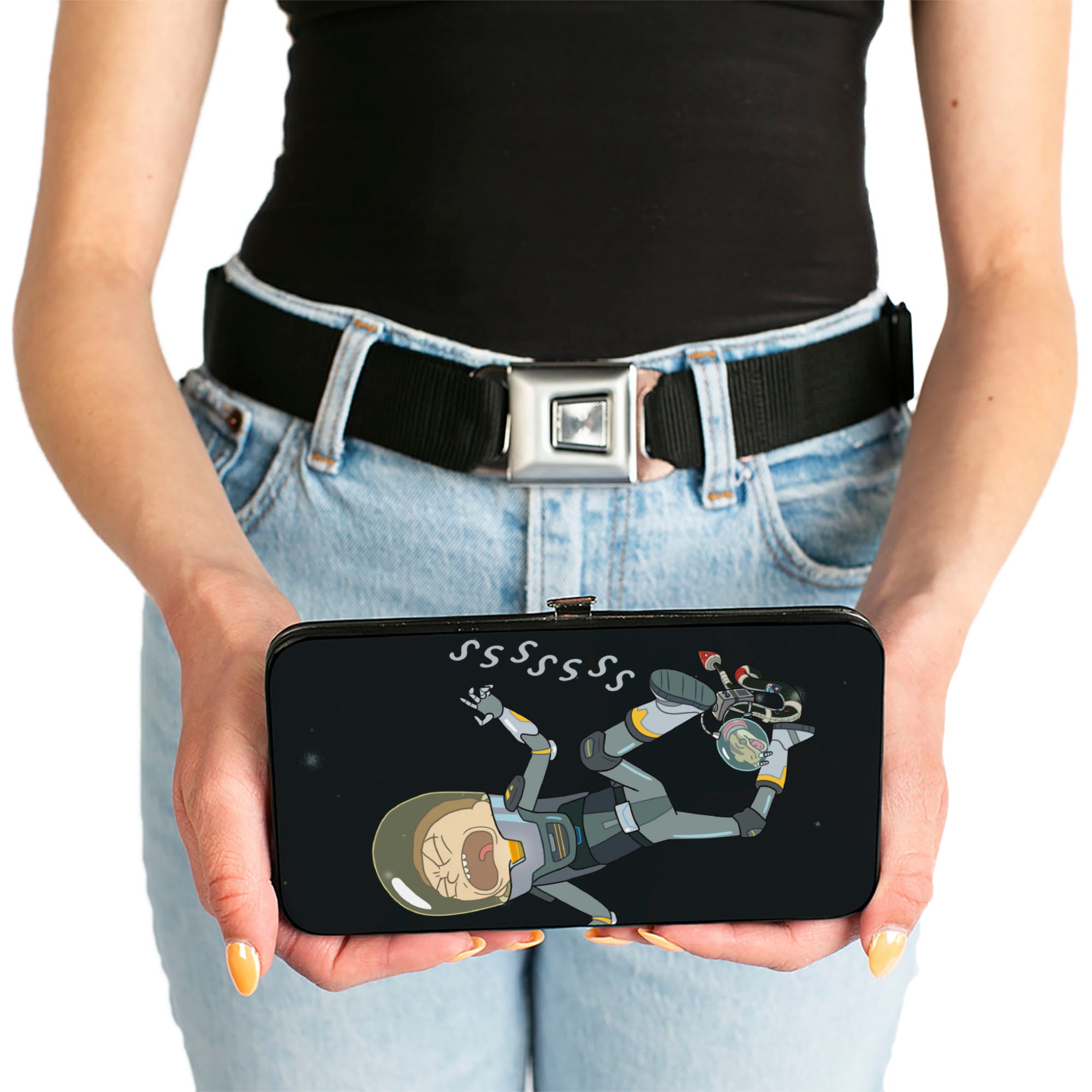 Hinged Wallet - Rick and Morty Rattlestar Ricklactica GET BACK IN THE CAR Space Snake Scene Hinged Wallets Rick and Morty