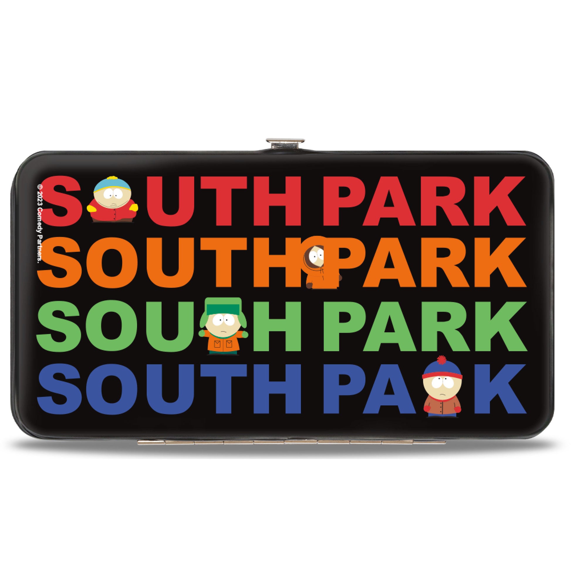 Hinged Wallet - SOUTH PARK Boys Peeking Pose and Title Logo Stacked Black/Multi Color Hinged Wallets South Park