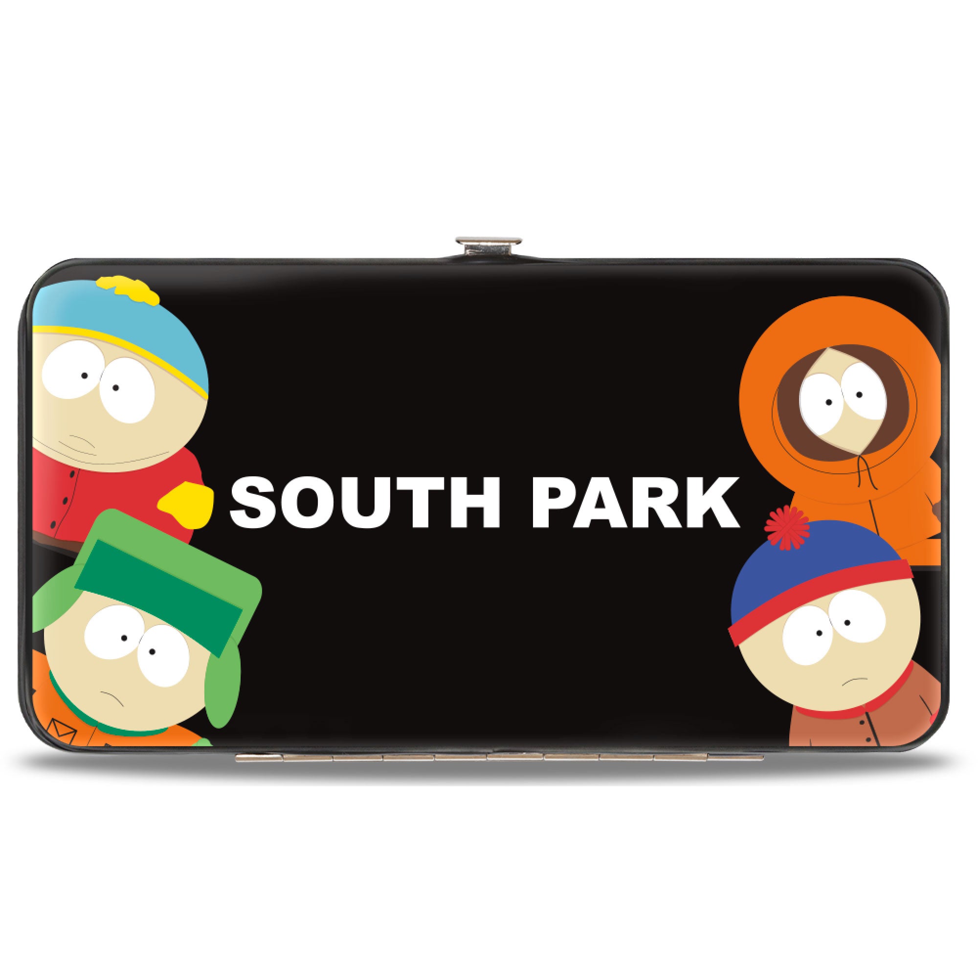 Hinged Wallet - SOUTH PARK Boys Peeking Pose and Title Logo Stacked Black/Multi Color Hinged Wallets South Park