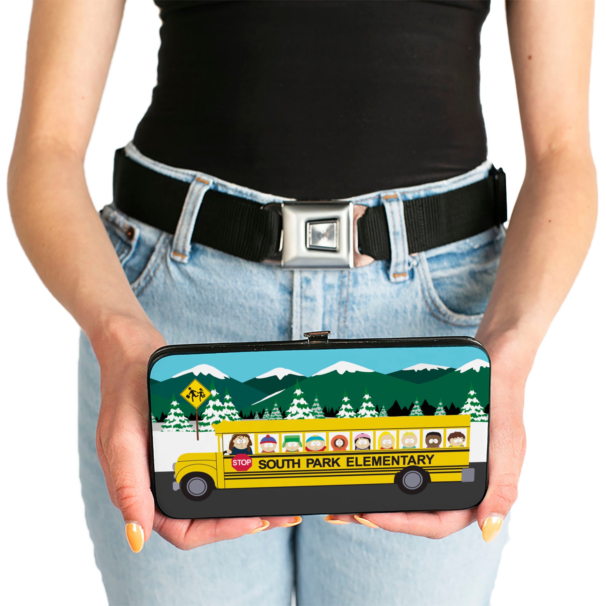 Hinged Wallet - SOUTH PARK ELEMENTARY School Bus Group Pose Mountain Scene Hinged Wallets South Park